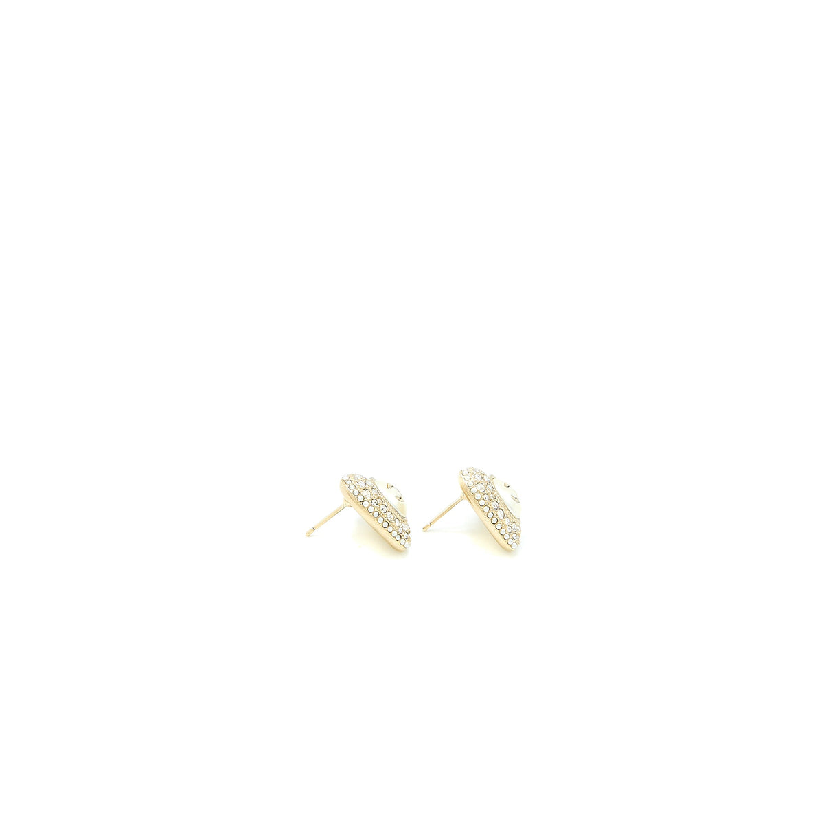 Chanel Heart With CC Logo Crystal Earrings Light Gold Tone