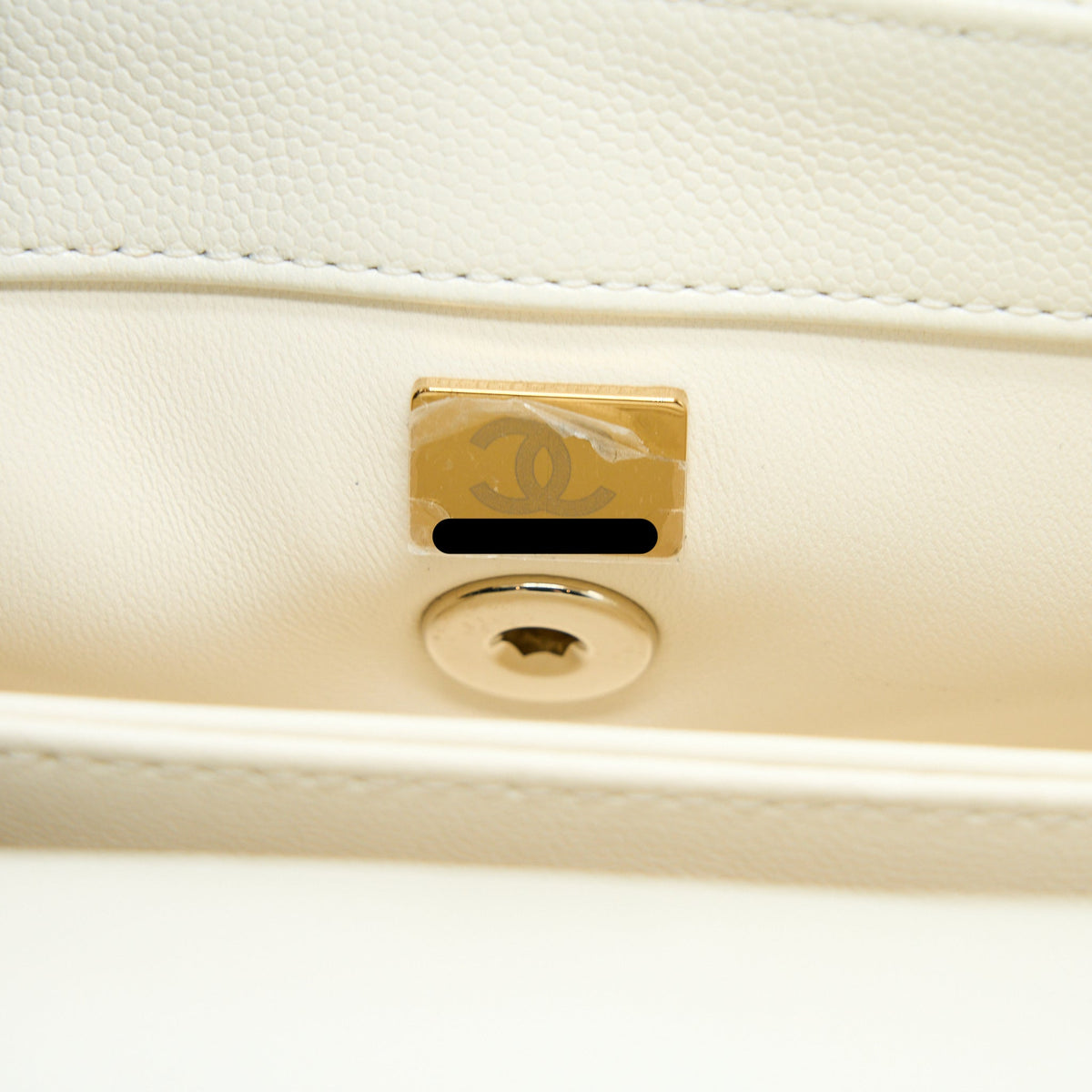 Chanel Small Coco Handle Caviar White LGHW (Microchip)