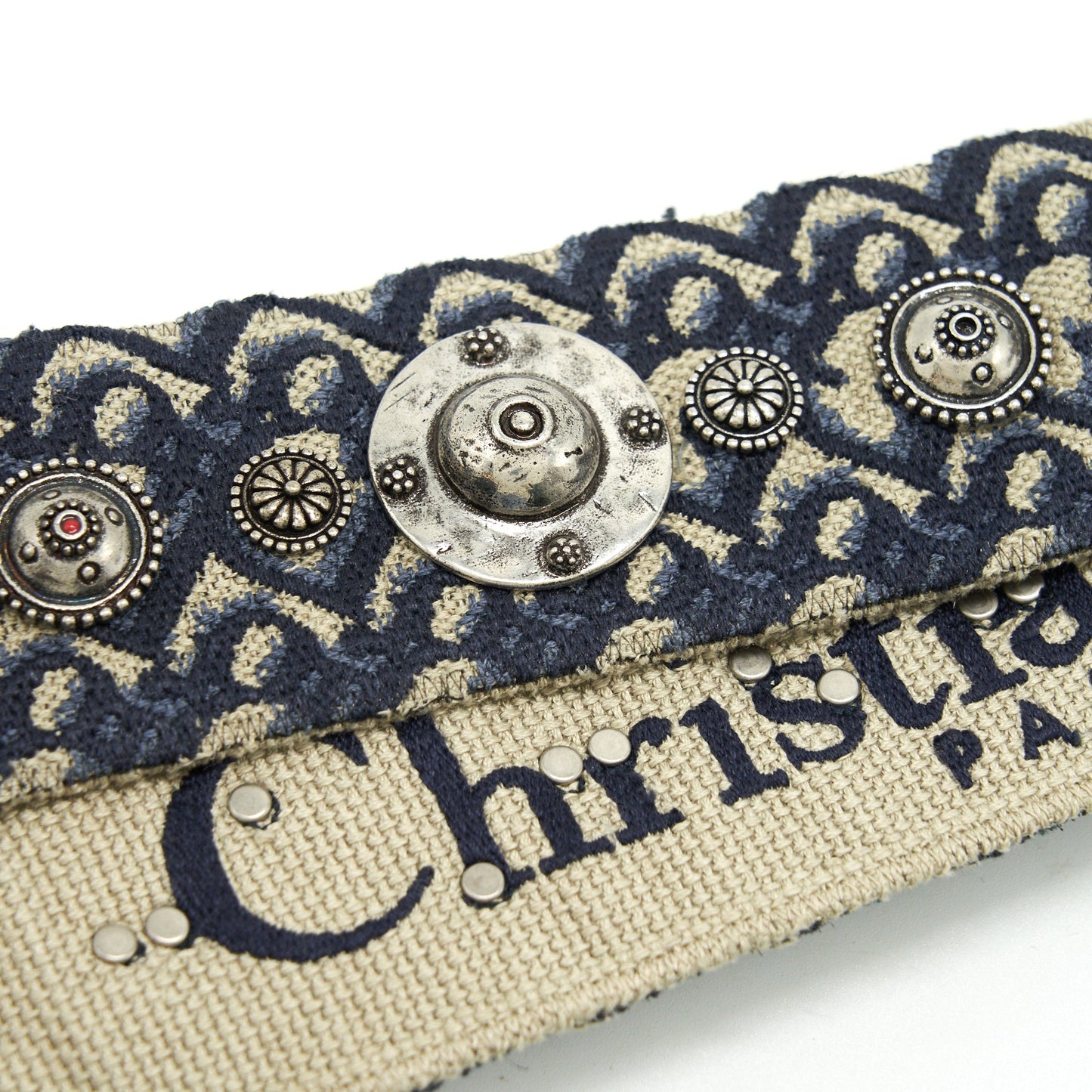 Dior Shoulder strap Blue Oblique Embroidery with Metal Medallions