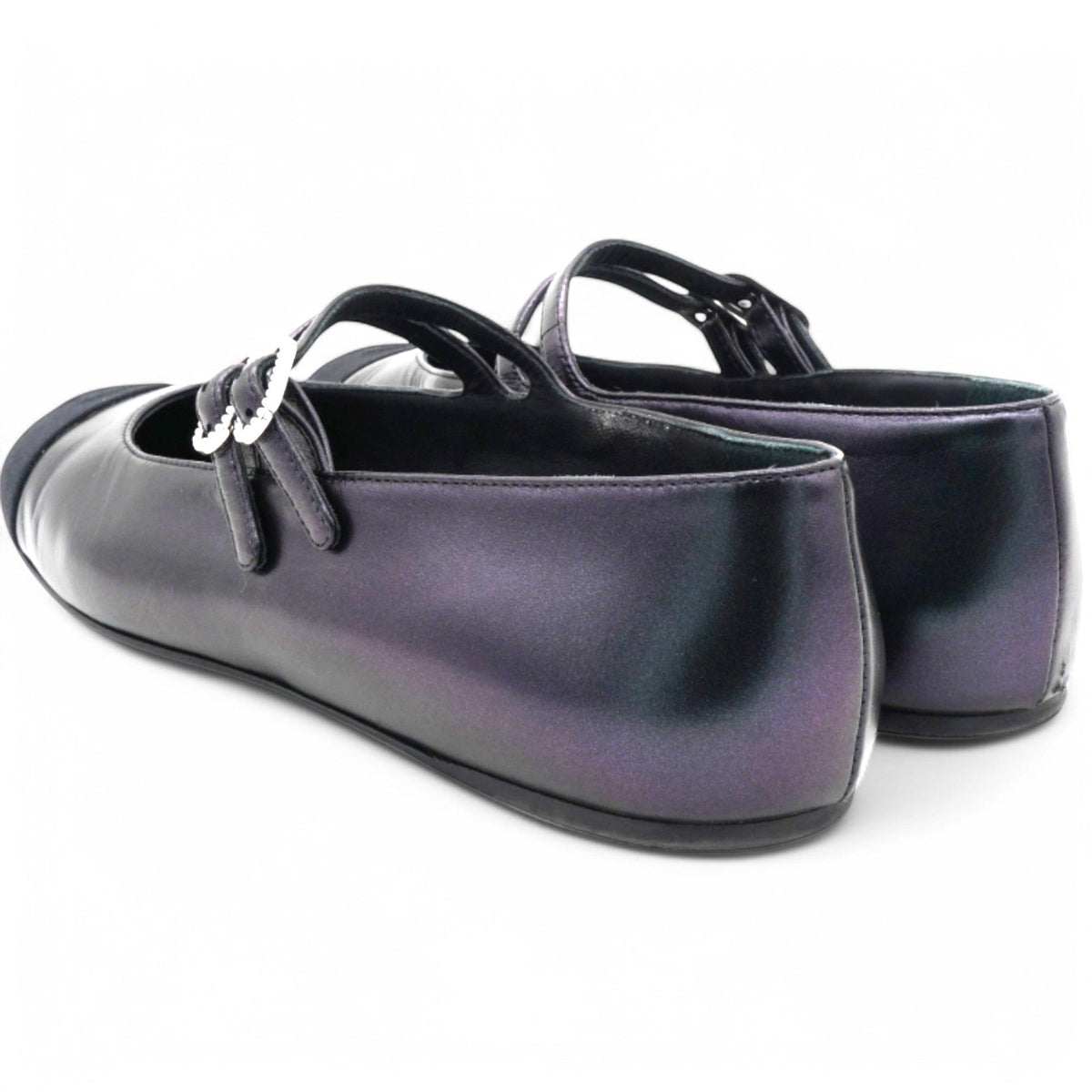 Chanel Lambskin Grosgrain Pearl Mary Jane Flats Black Size37