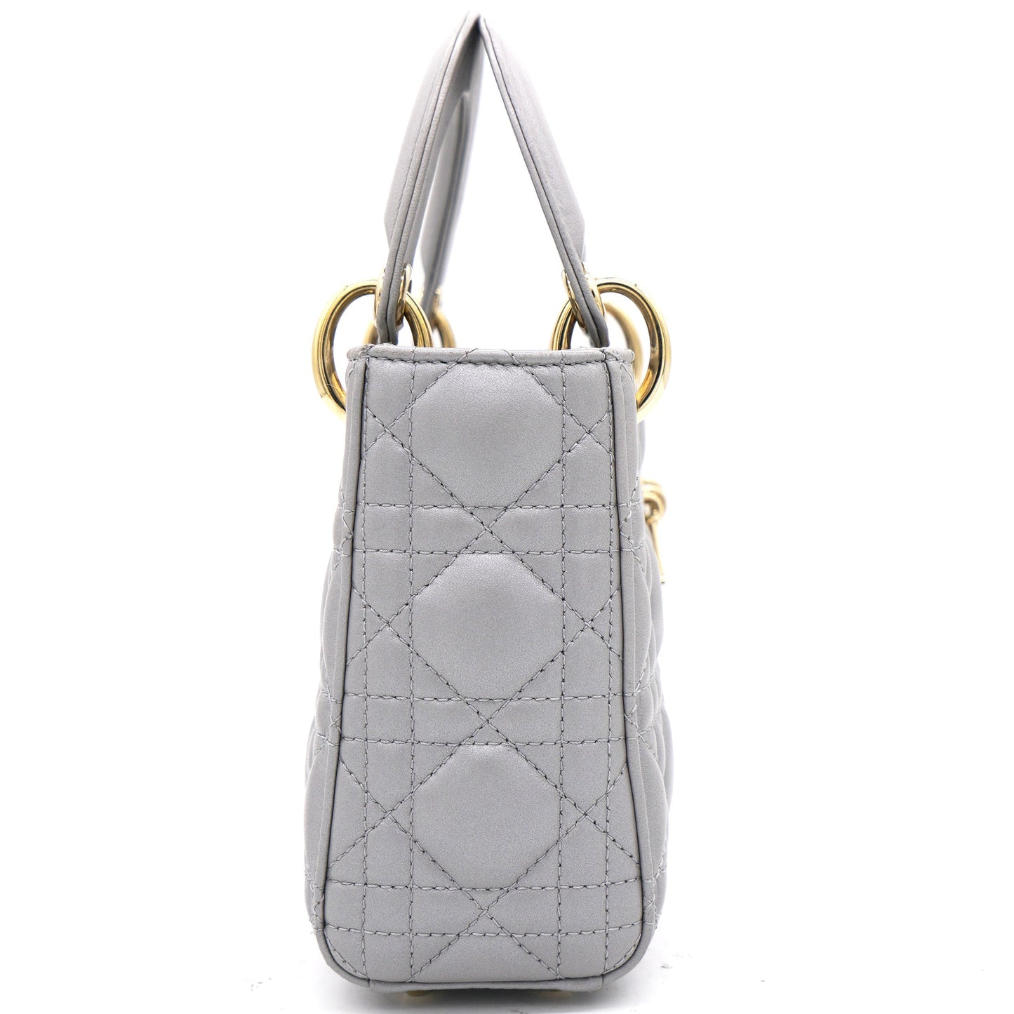 Dior Pearl Grey Cannage Leather Mini Lady Dior Tote
