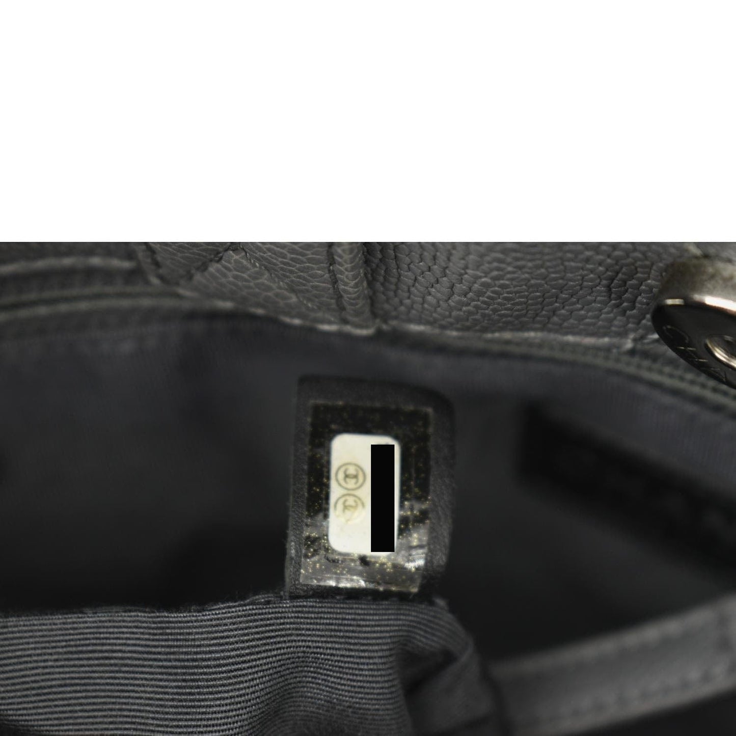 CHANEL Quilted Caviar Leather Shopping Tote Bag Dark Grey