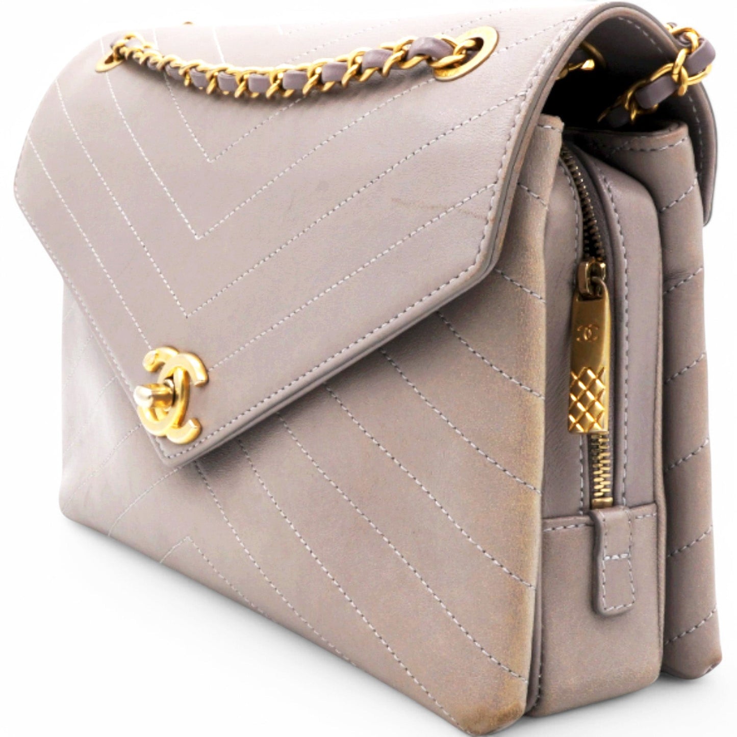 Chanel Chevron Quilted Statement Flap Purple Grey