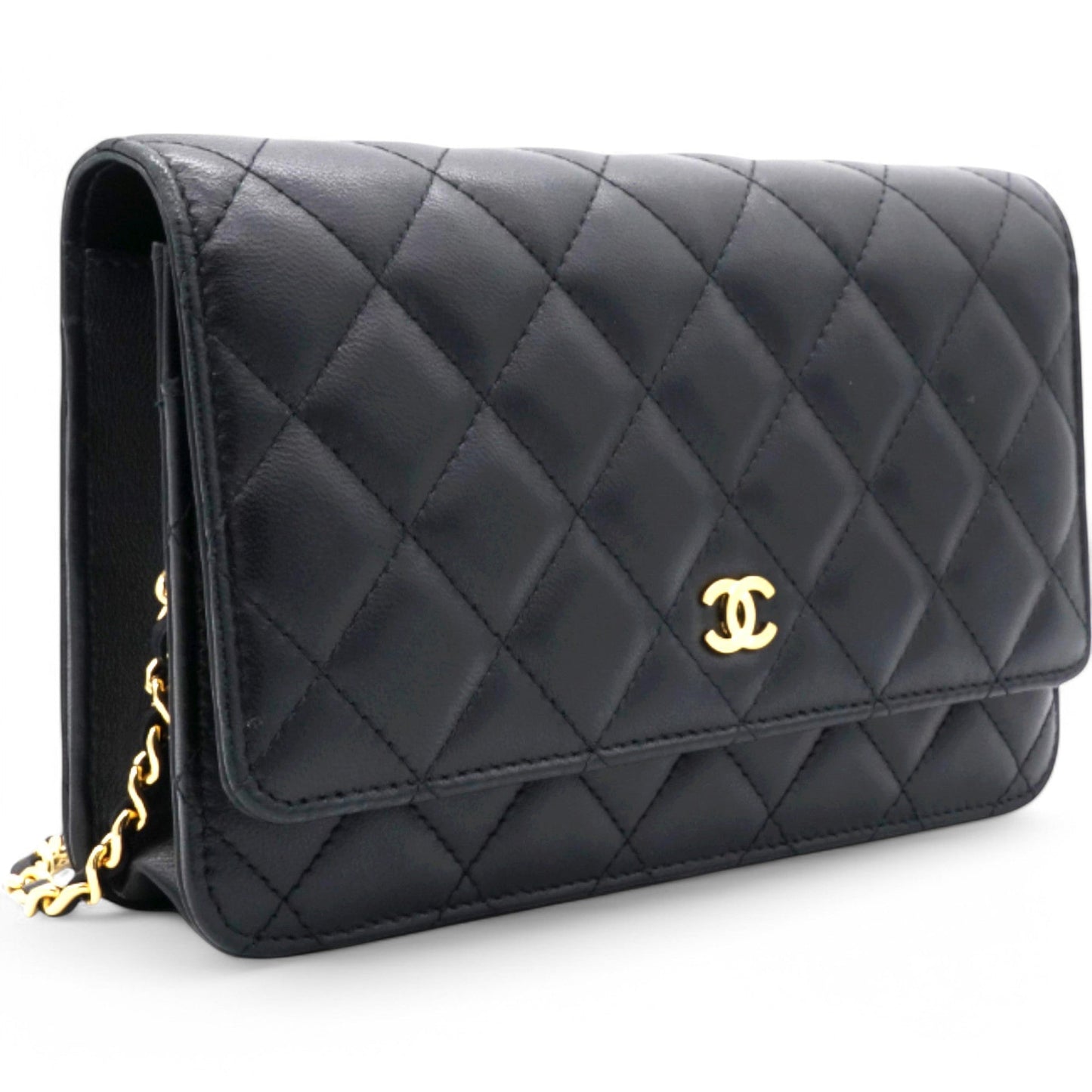 Chanel Lambskin Quilted Wallet On Chain WOC Black Microchip