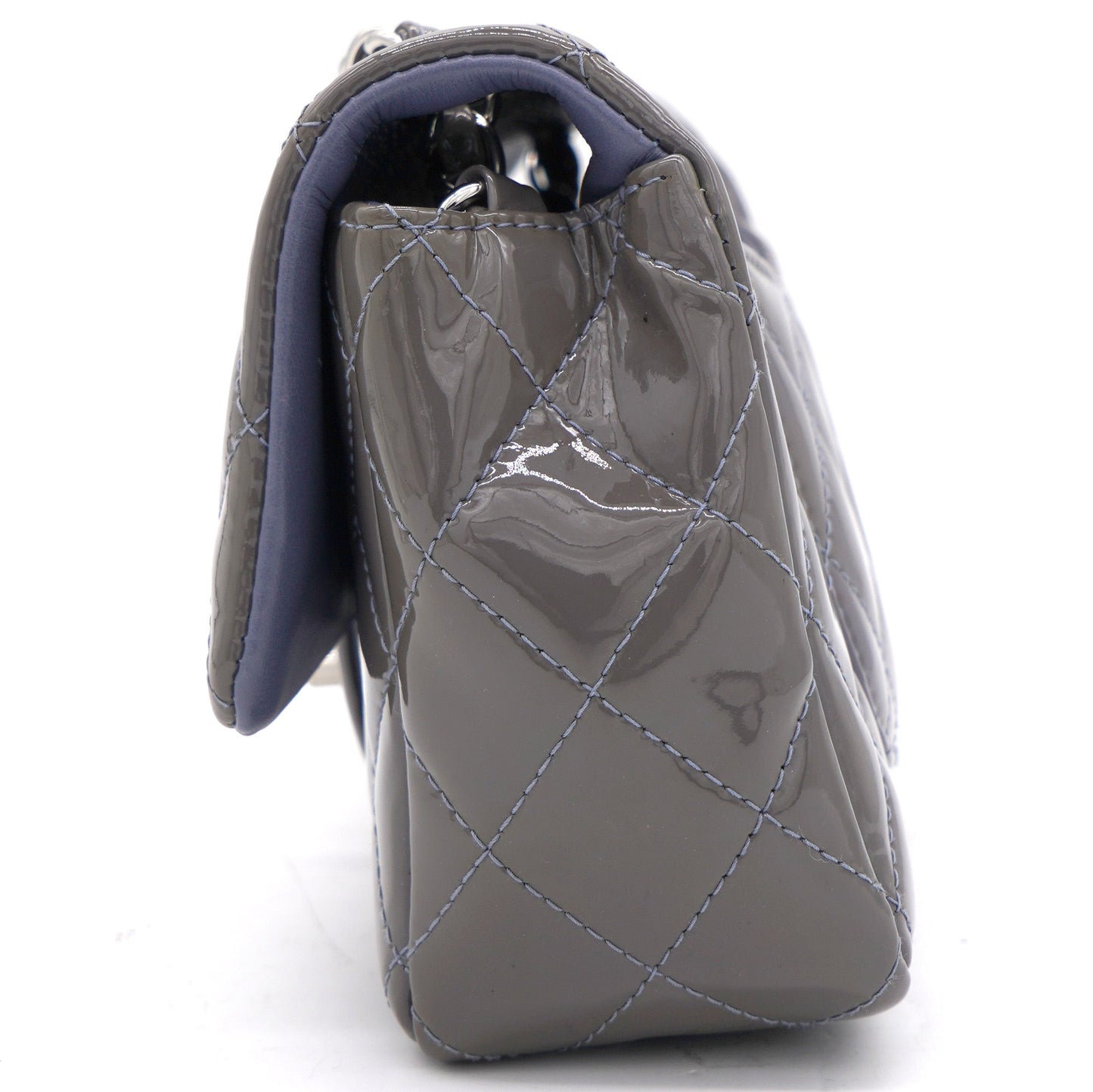 Chanel Grey Classic Patent Leather Rectangular Mini Flap Bag