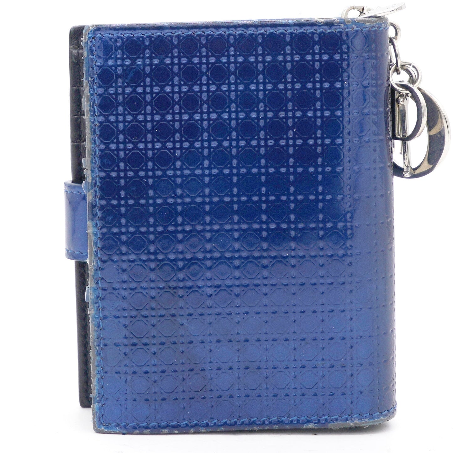 Dior Metallic Blue Micro Cannage Leather Lady Dior Compact Wallet