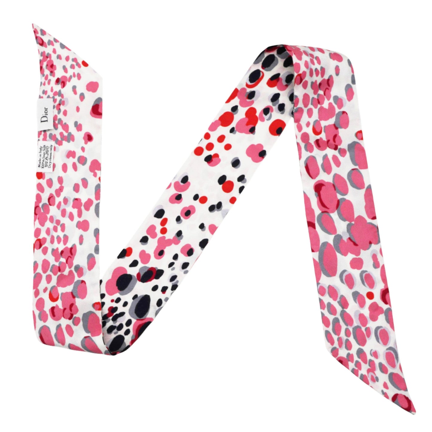 Dior Black and Pink Silk Leopard Spot Print Mitzah Scarf