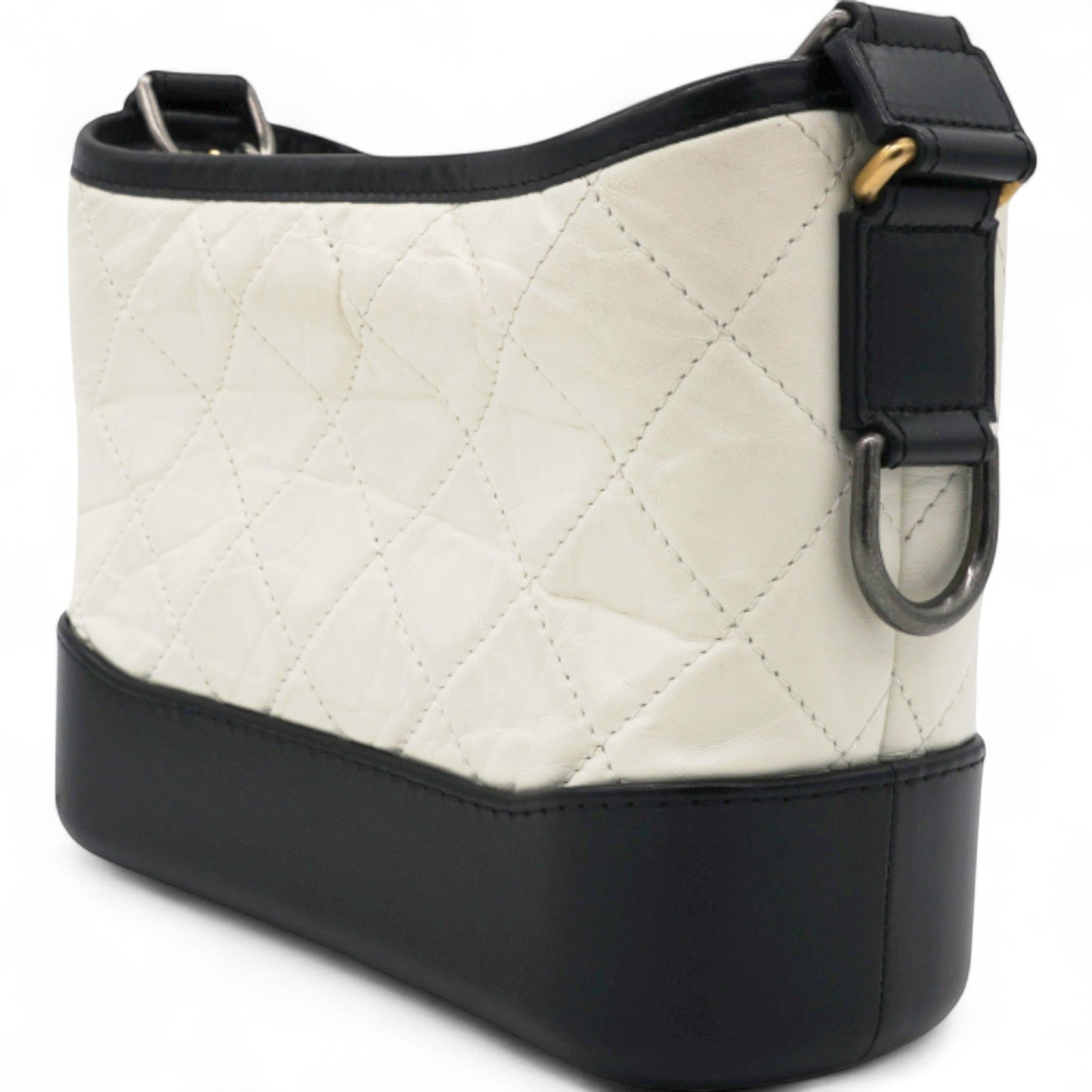 Chanel Aged Quilted Small Gabrielle Hobo Black White