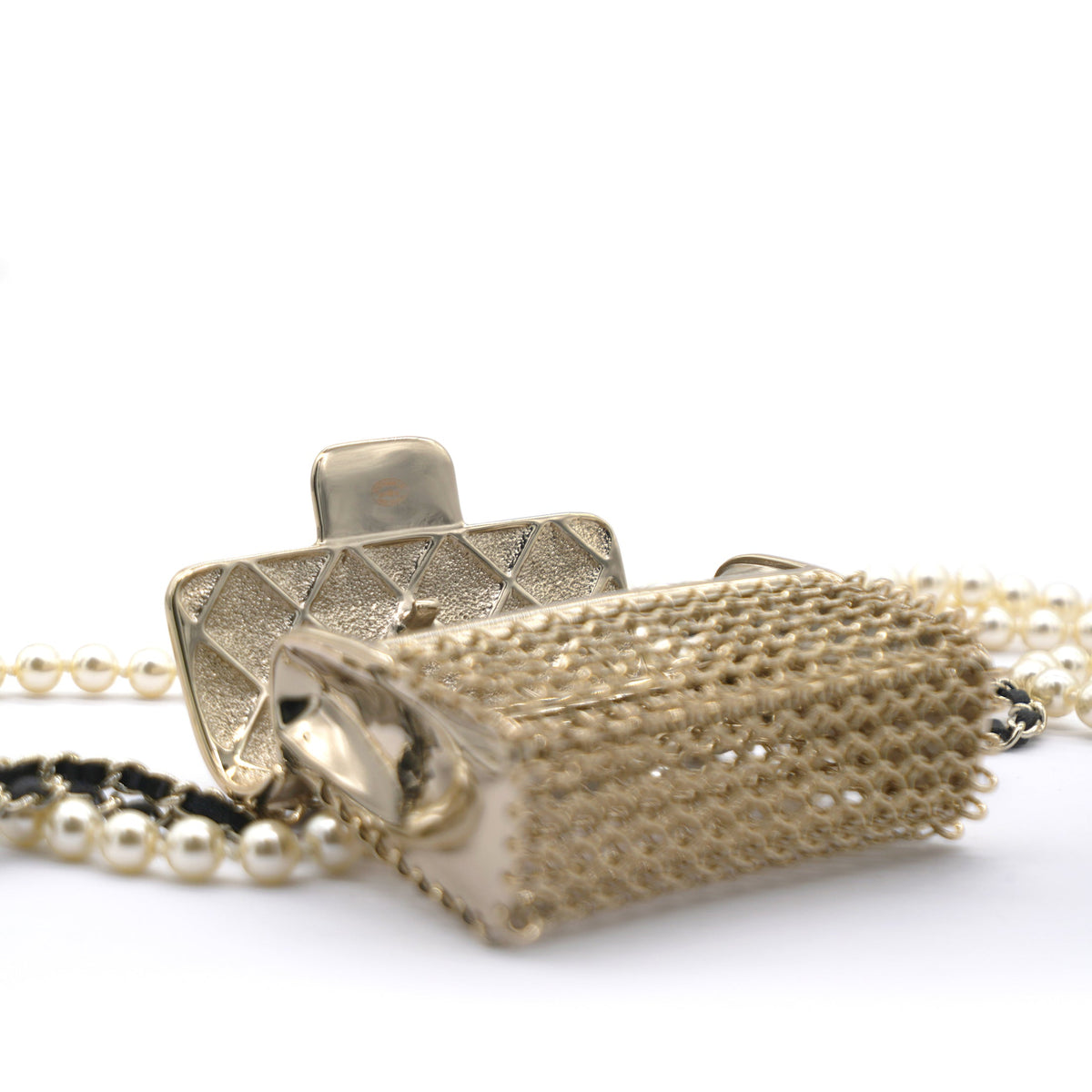Chanel Metal Lambskin Pearl Chain Flap Bag