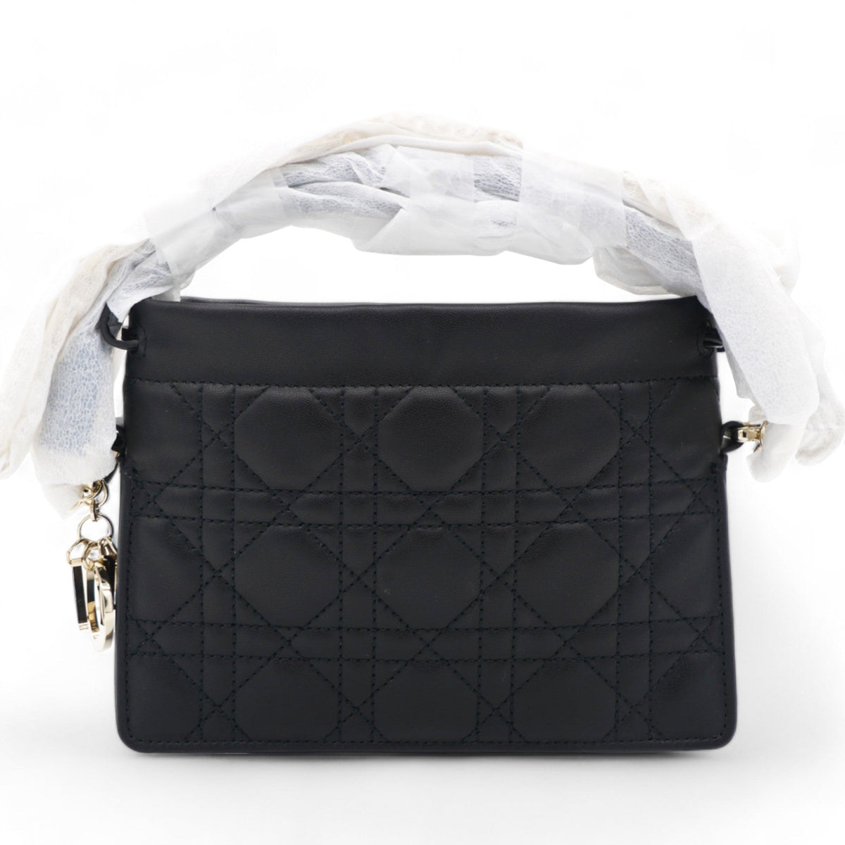 Dior Lambskin Cannage Mini Top Handle Drawstring Bag Black