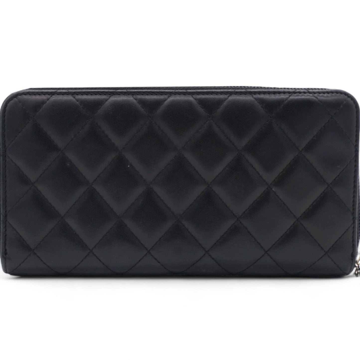 Chanel Calfskin Quilted Cambon Large Gusset Zip Around Wallet Black Silver