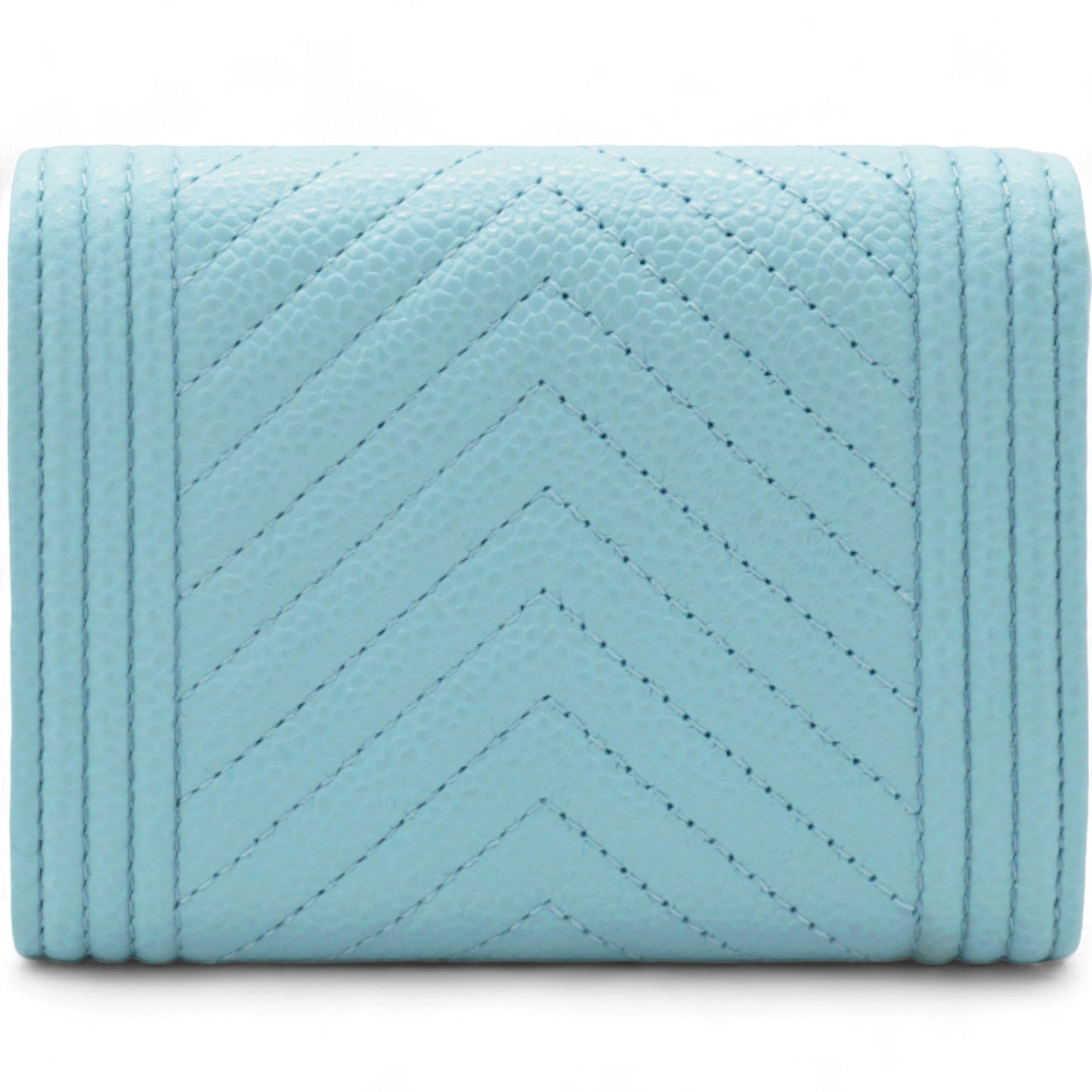 Chanel Caviar Chevron Quilted Boy Card Holder Wallet Light Blue
