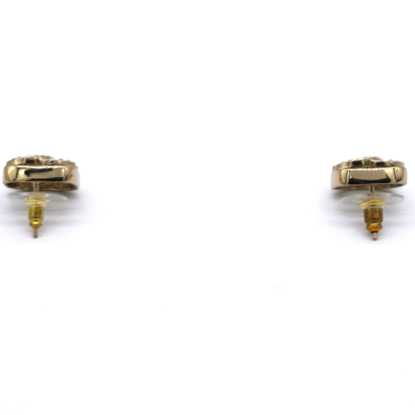 Chanel Gold And Crystal CC Square Logo Earrings