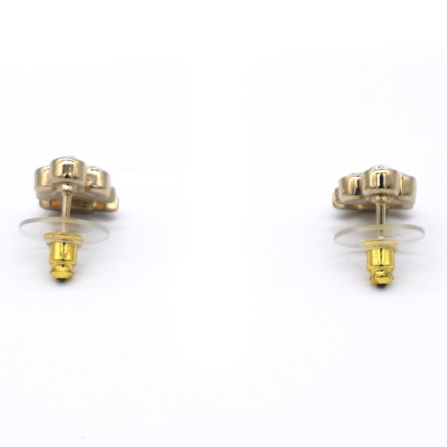 Chanel Gold 3 Round Crystal CC Small Piercing Earrings