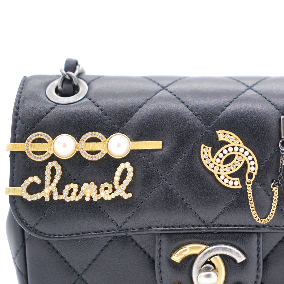 Chanel Lambskin Quilted Coco Clips Mini Flap Bag Black