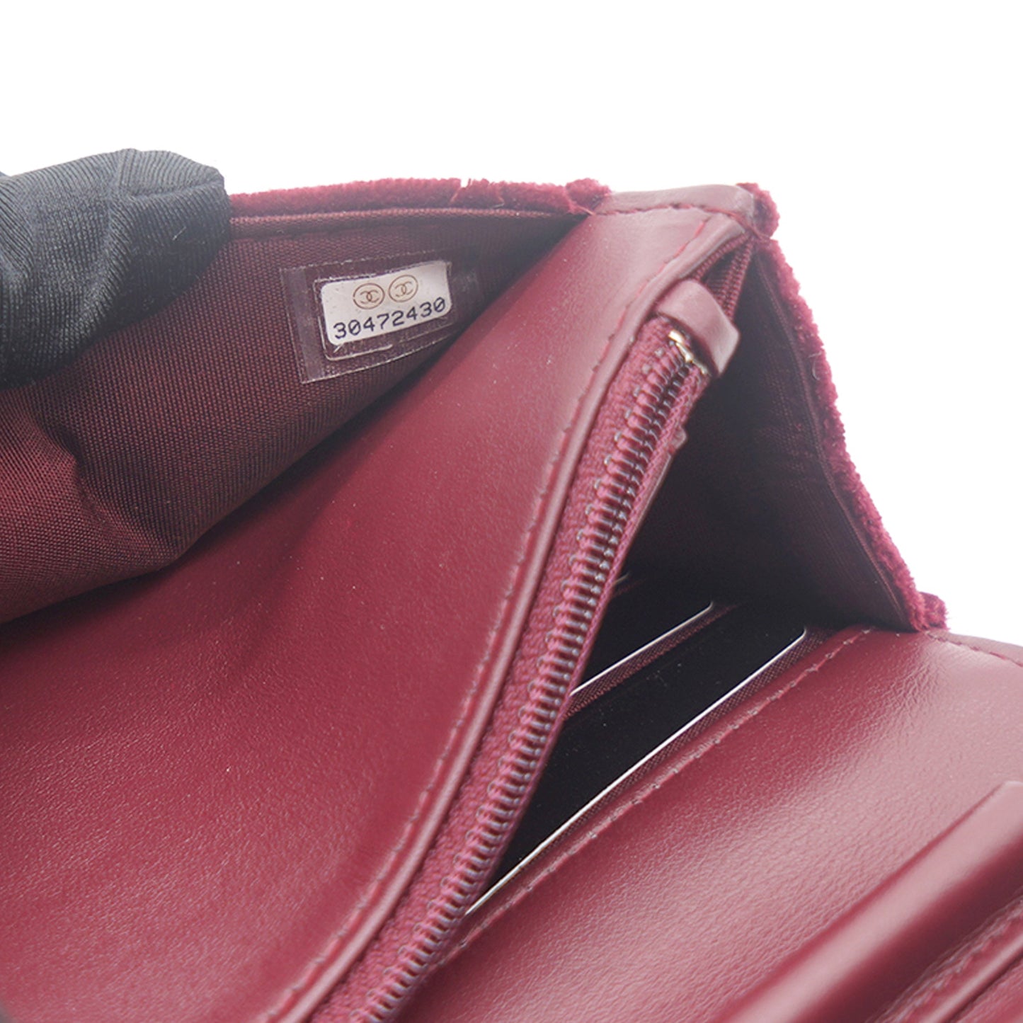 Chanel Velvet Quilted Pearl Crush Wallet On Chain WOC Burgundy