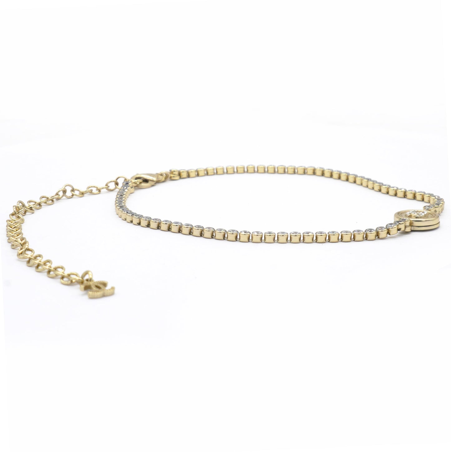 Chanel Crystal CC Chain Short Necklace Gold