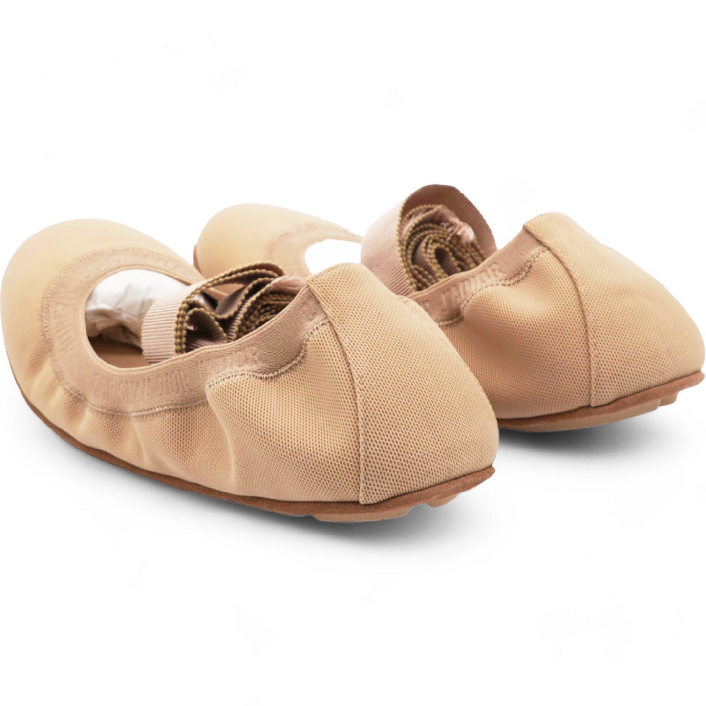 Dior Micro Mesh Academy Lace-Up Ballerina Flats Nude 38.5
