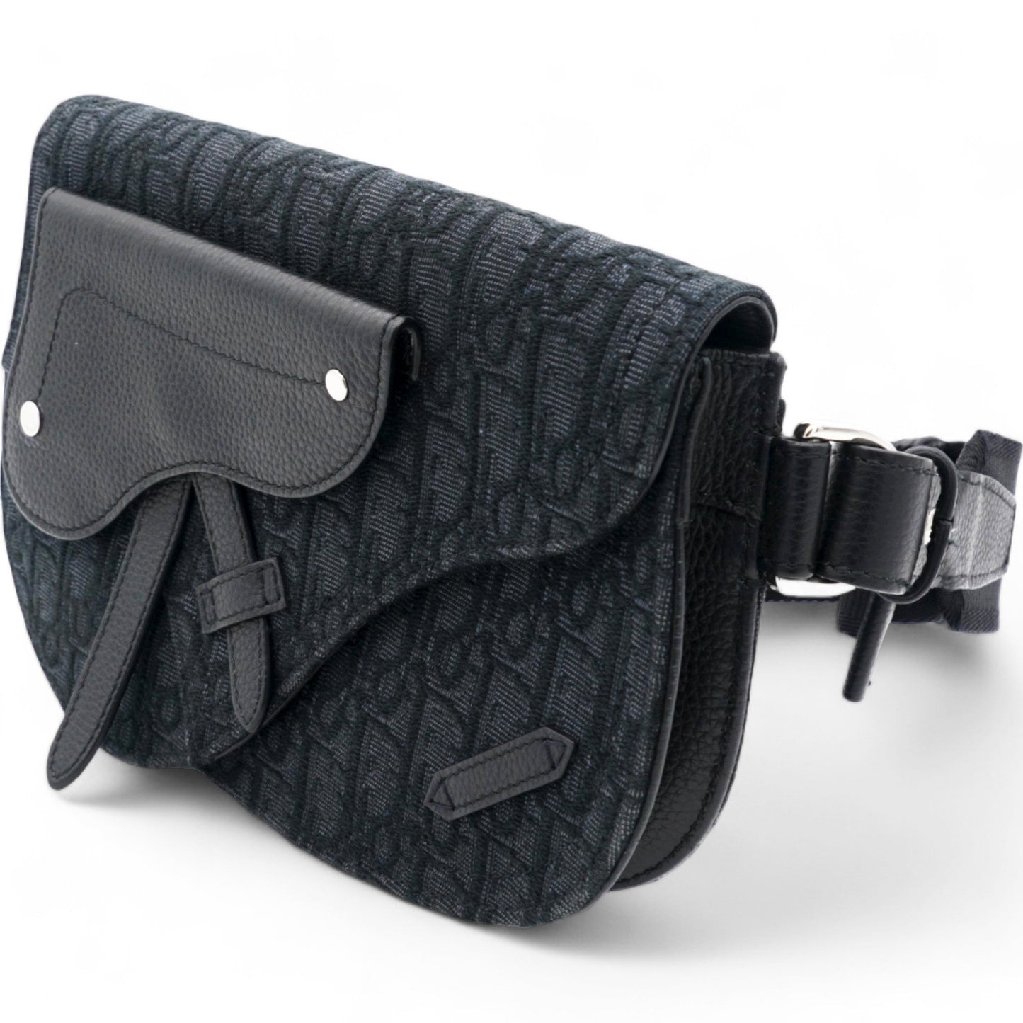 Dior Trotter Saddle Shoulder Waist Bag Black Canvas Leather