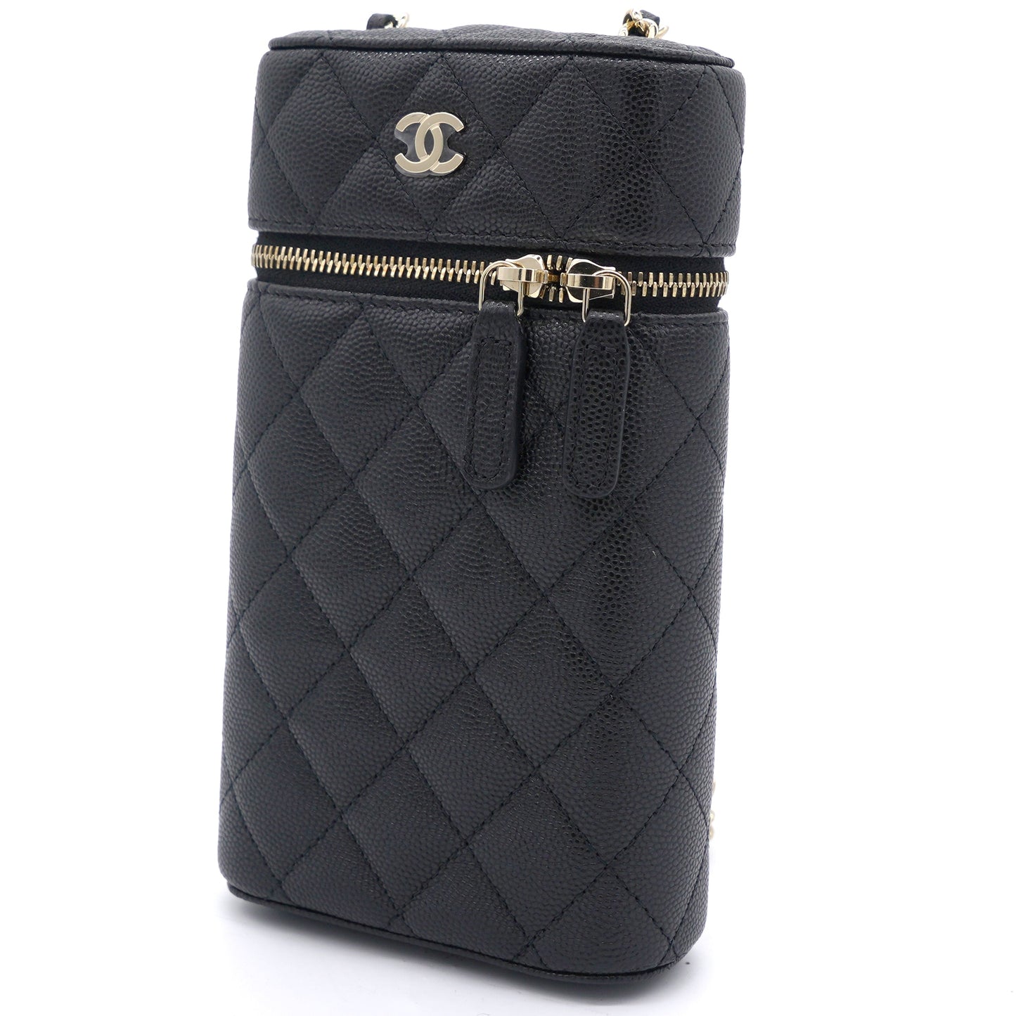Chanel Caviar Quilted Small Vertical Vanity Case With Chain Black