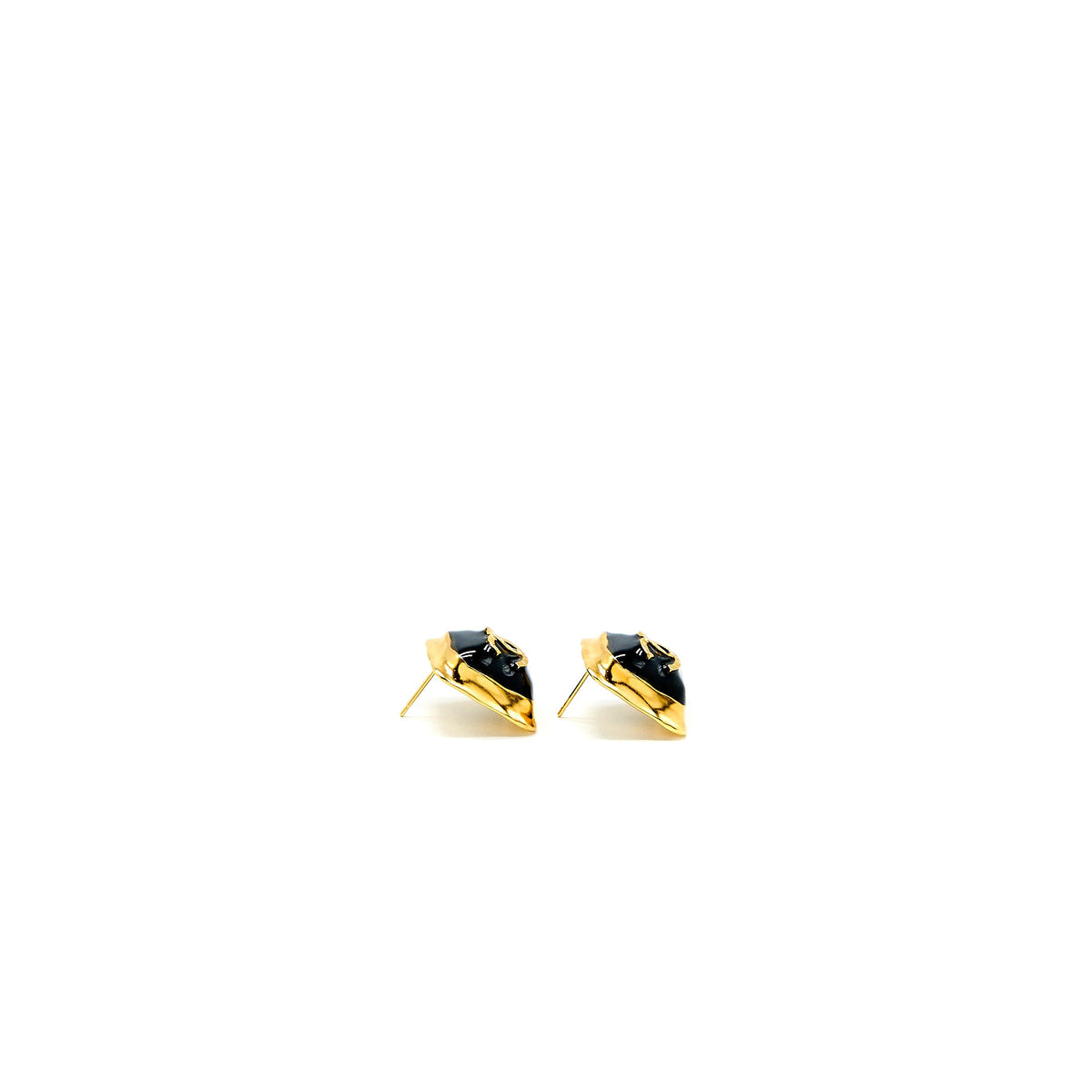 Chanel Square CC Logo Earring Black Gold Tone