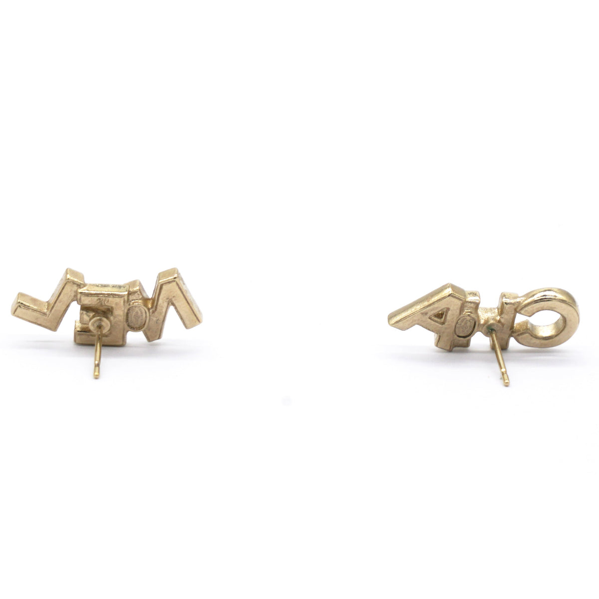Chanel Gold Metal And Crystal Logo Letter Stud Earrings