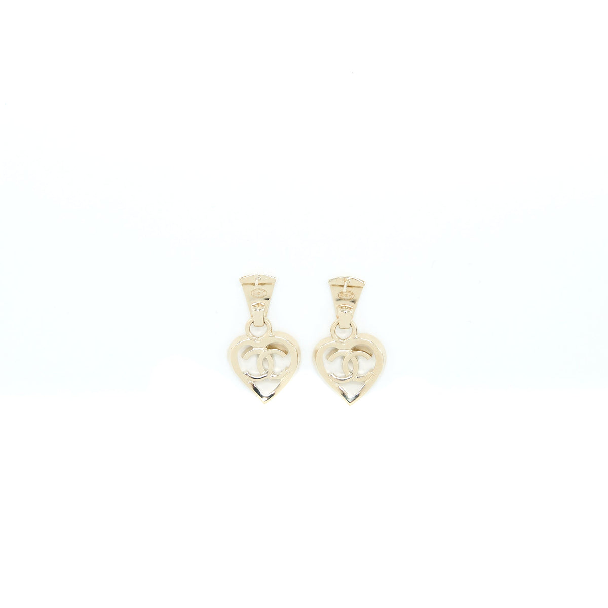 Chanel Heart Shape Dropped Earring Light Gold Tone