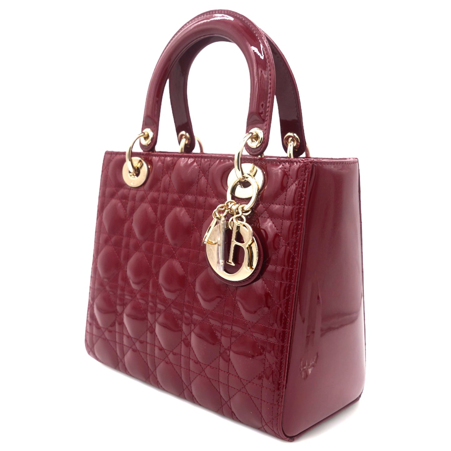 Dior Red Cannage Patent Leather Medium Lady Dior Tote