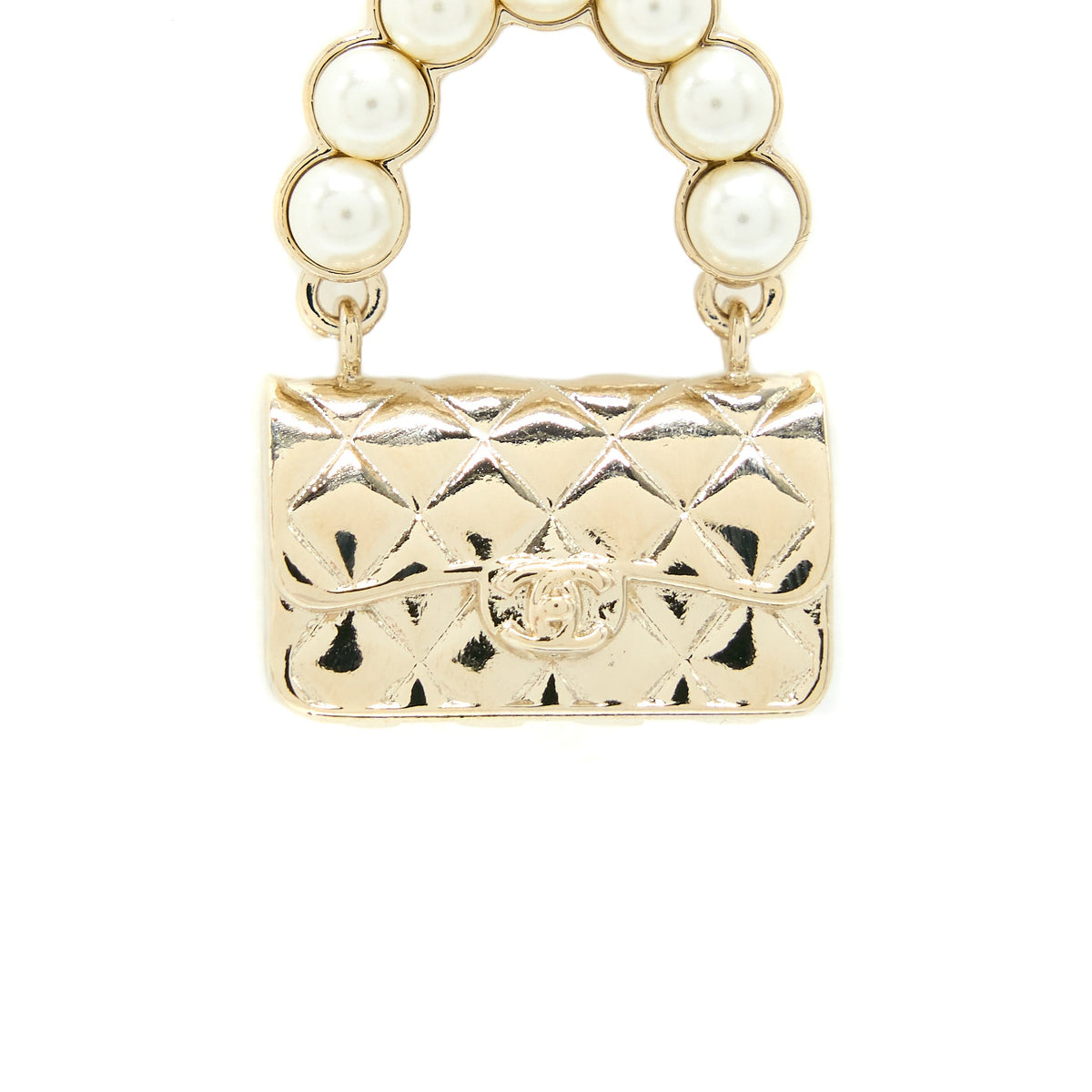 Chanel Pearl And Bag Earring Light Gold Tone