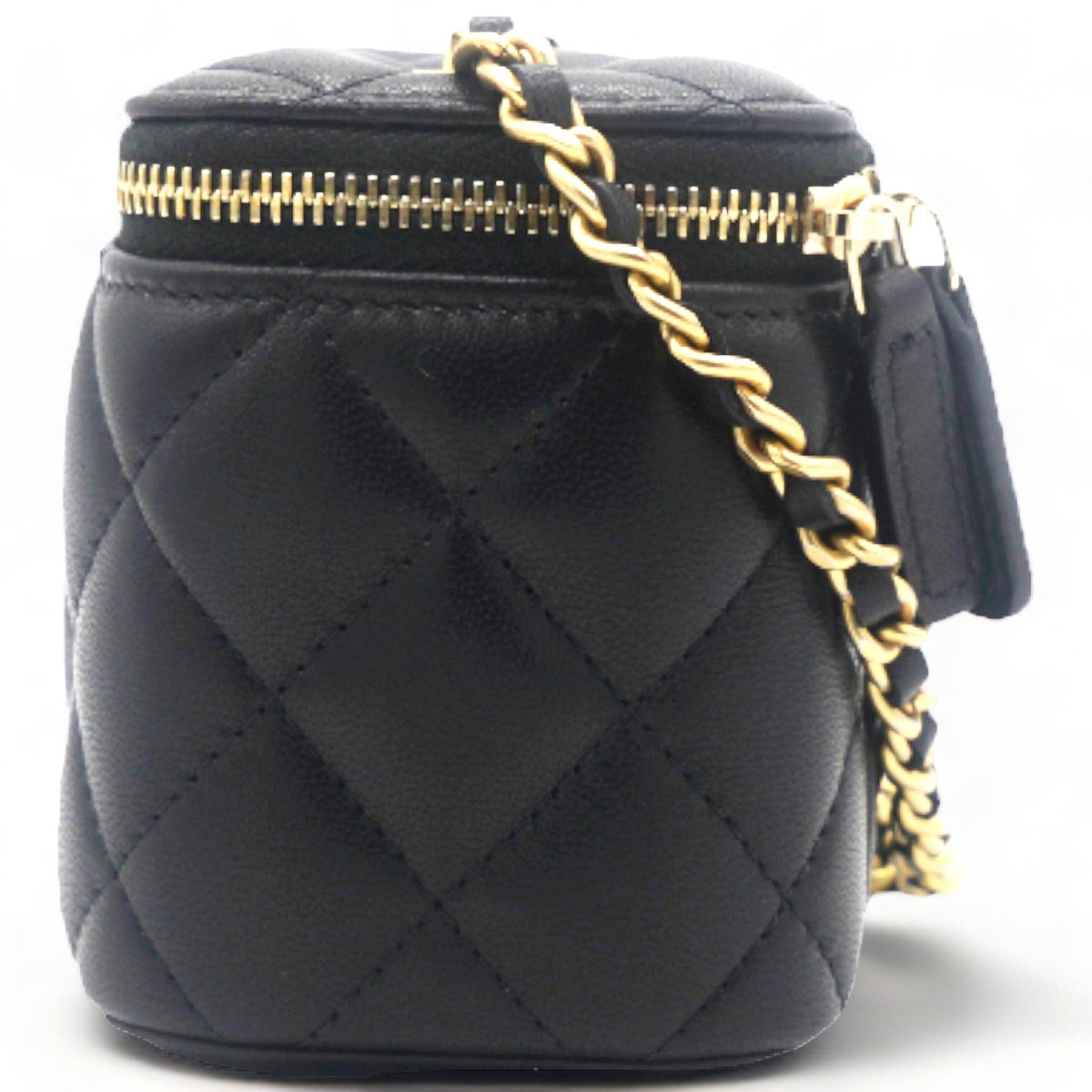 Chanel Lambskin Quilted Mini Pearl Crush Vanity Case with Chain Black