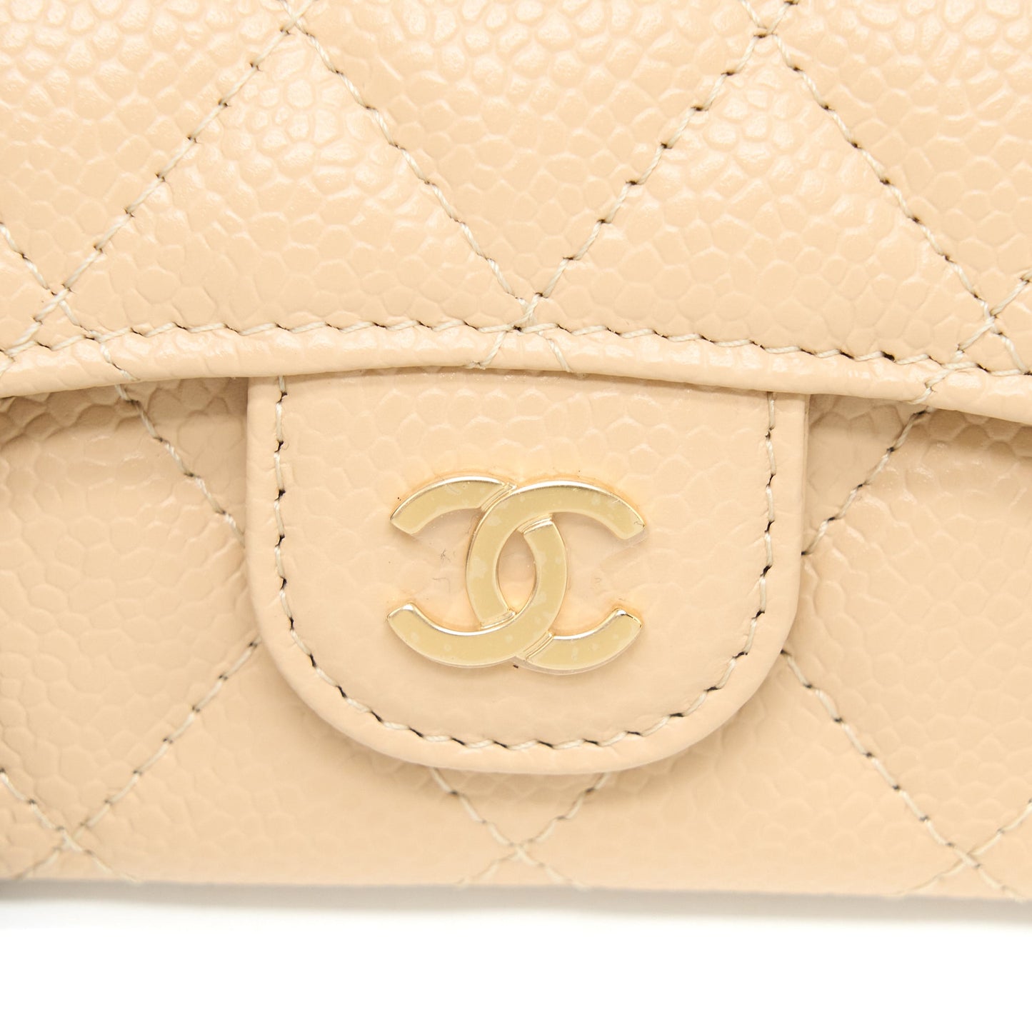 Chanel Classic Flap Holder Caviar Beige GHW (Microchip)