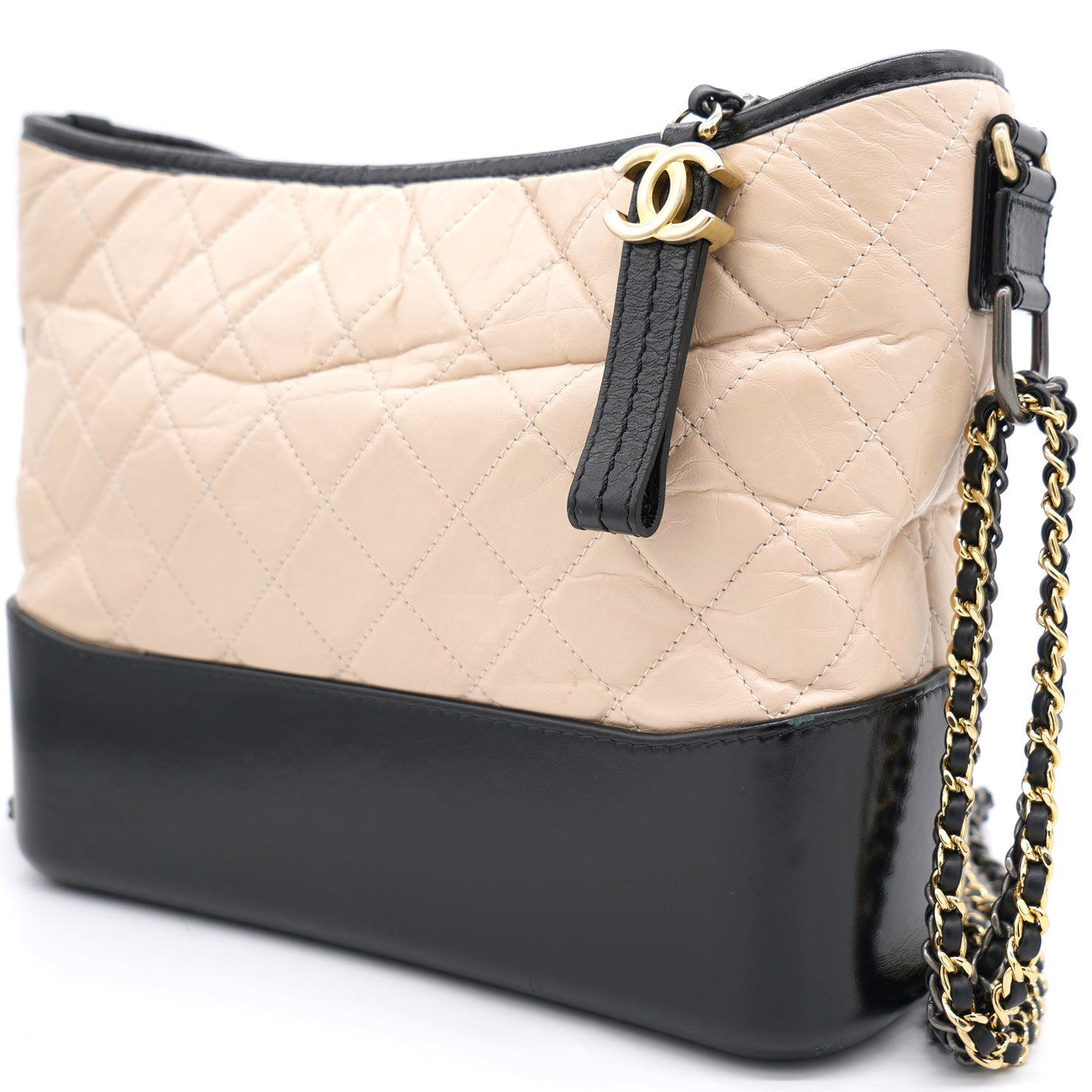 Chanel Aged Calfskin Quilted Medium Gabrielle Hobo Beige Black
