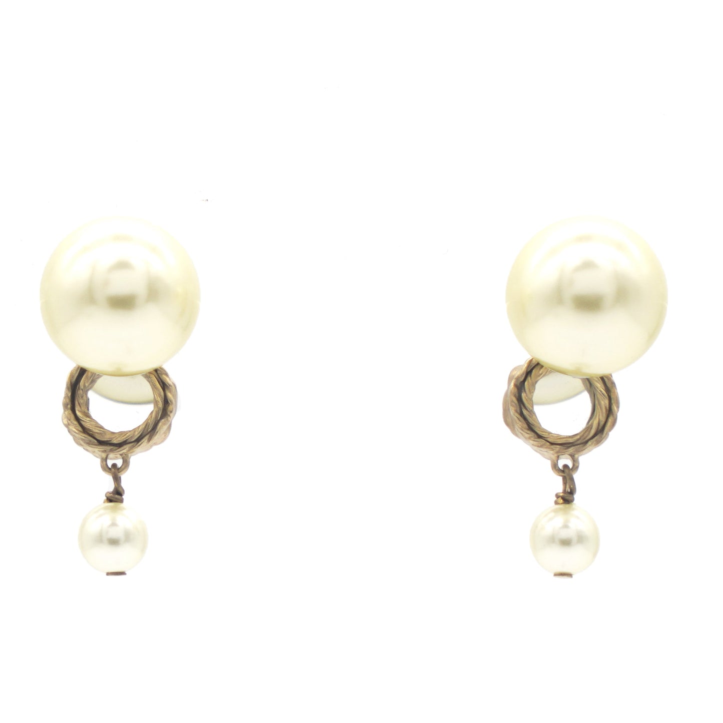 Dior Pearl Gold Tribales Earrings with Round Mirror Details