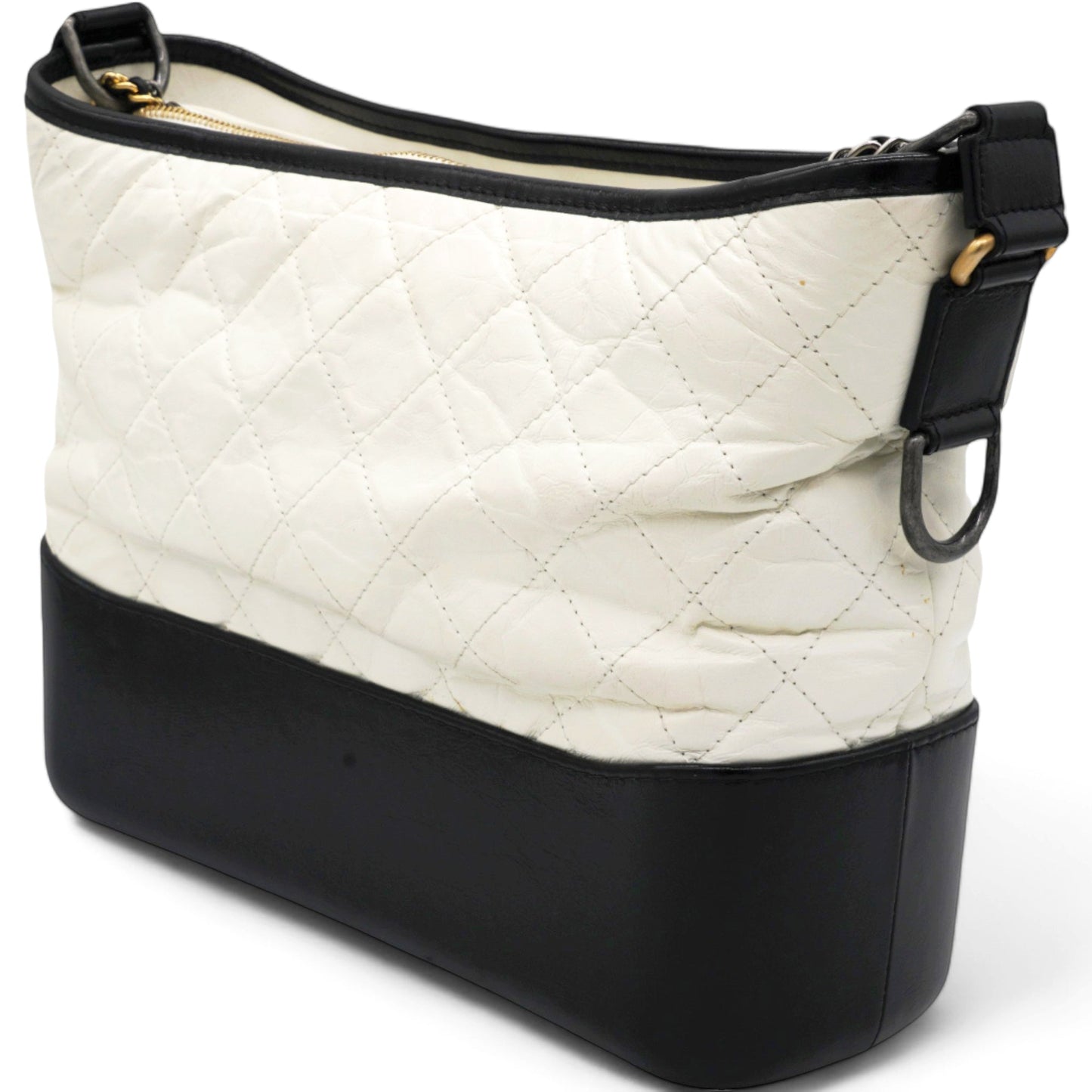 Chanel Aged Calfskin Quilted Medium Gabrielle Hobo Black White