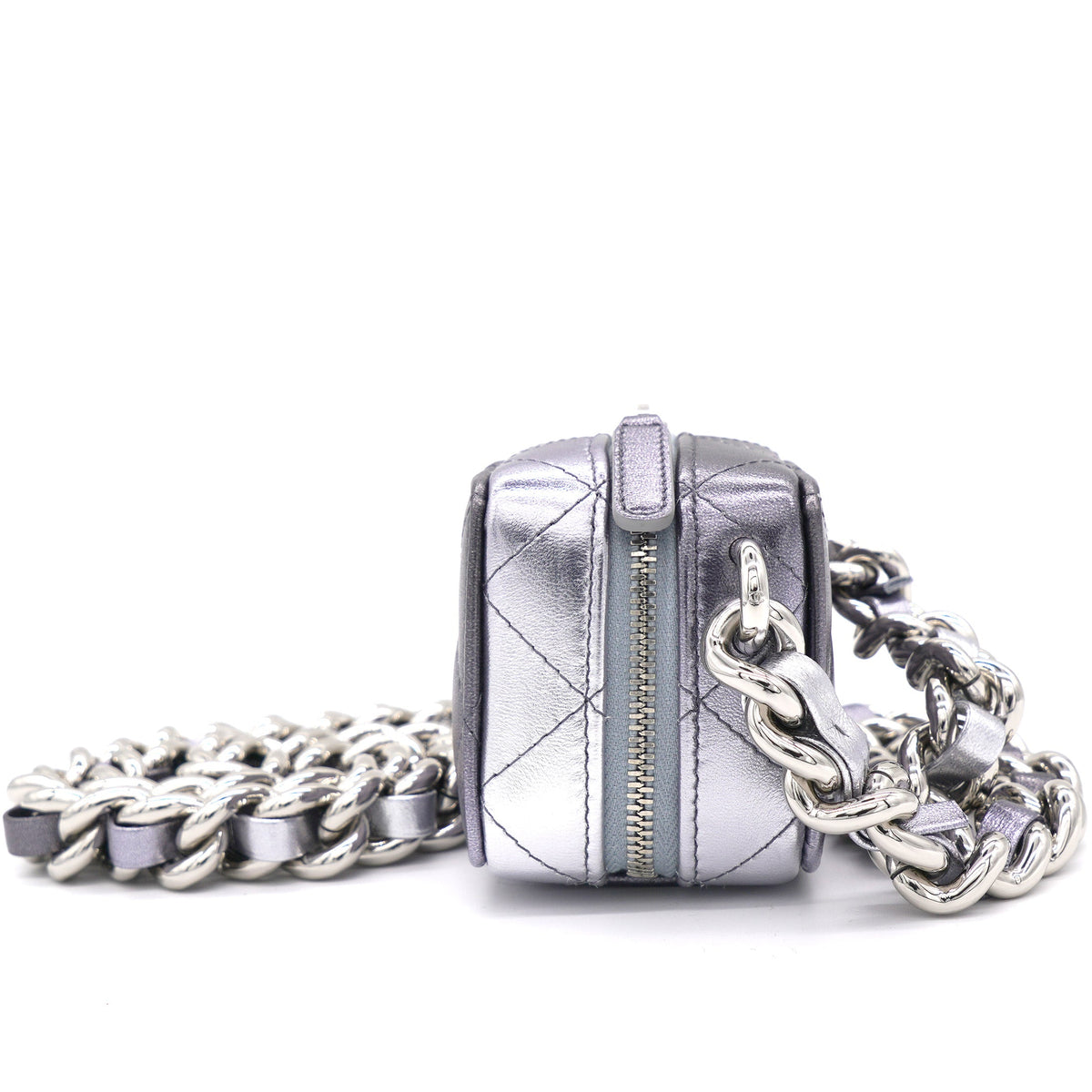Chanel Gradient Metallic Silver and Purple Lambskin Clutch with Chain