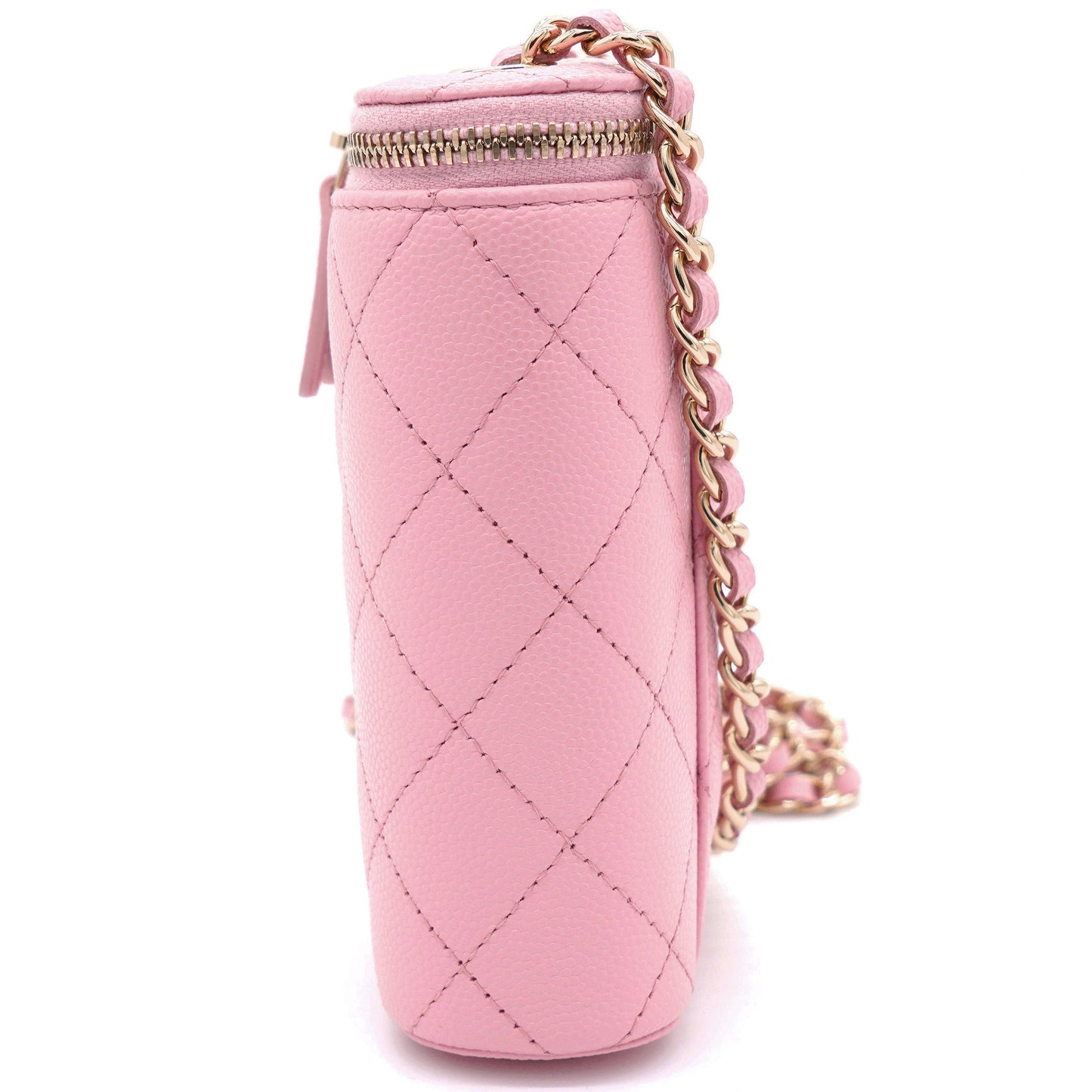 Chanel Caviar Quilted Small Vertical Coco Beauty Vanity Case With Chain Pink Sakura