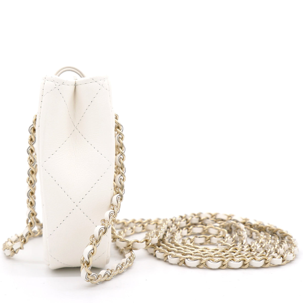 Chanel Lambskin Quilted Clutch with Double Chain White