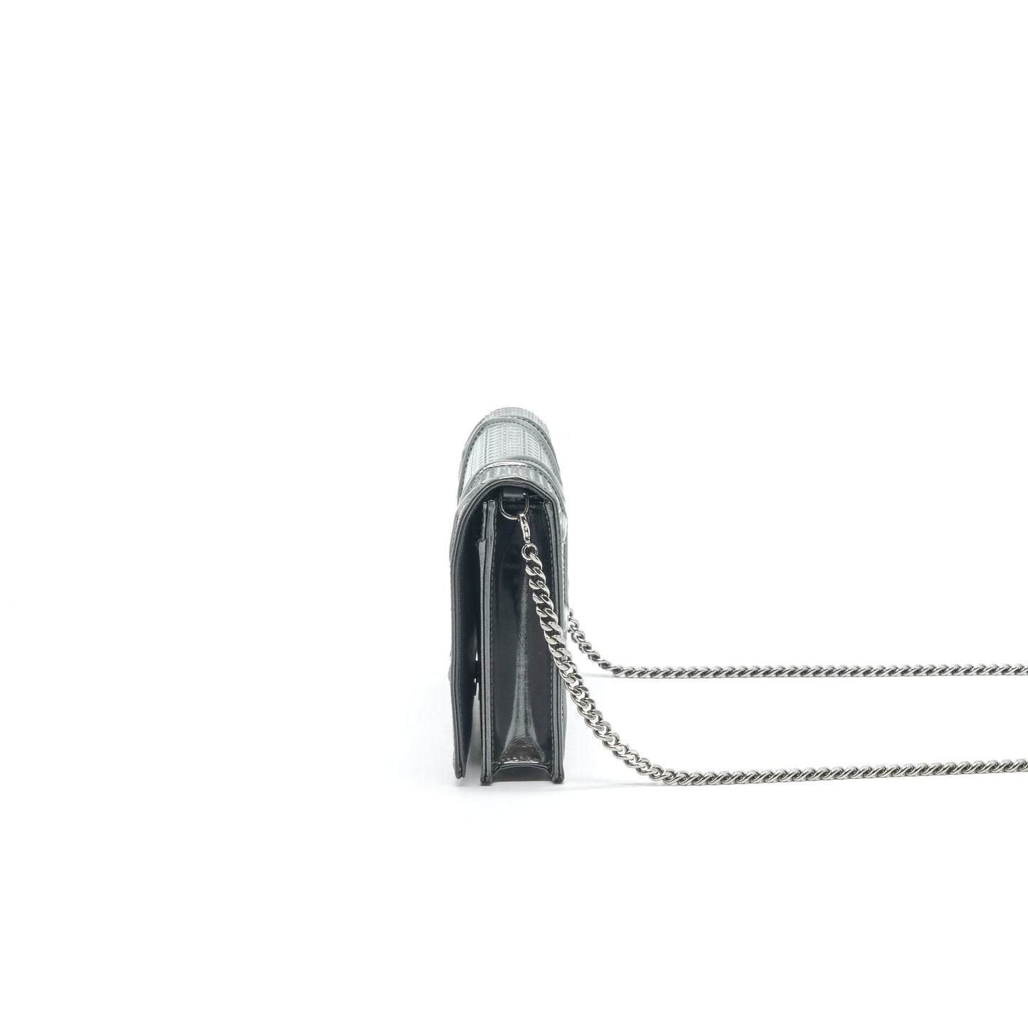 CHRISTIAN DIOR DIORAMA WALLET ON CHAIN METALLIC BLACK SHW