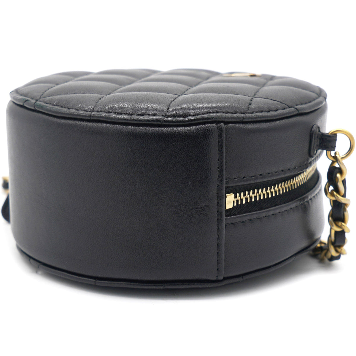Chanel Mini Round Purse Vanity Lambskin Leather Black