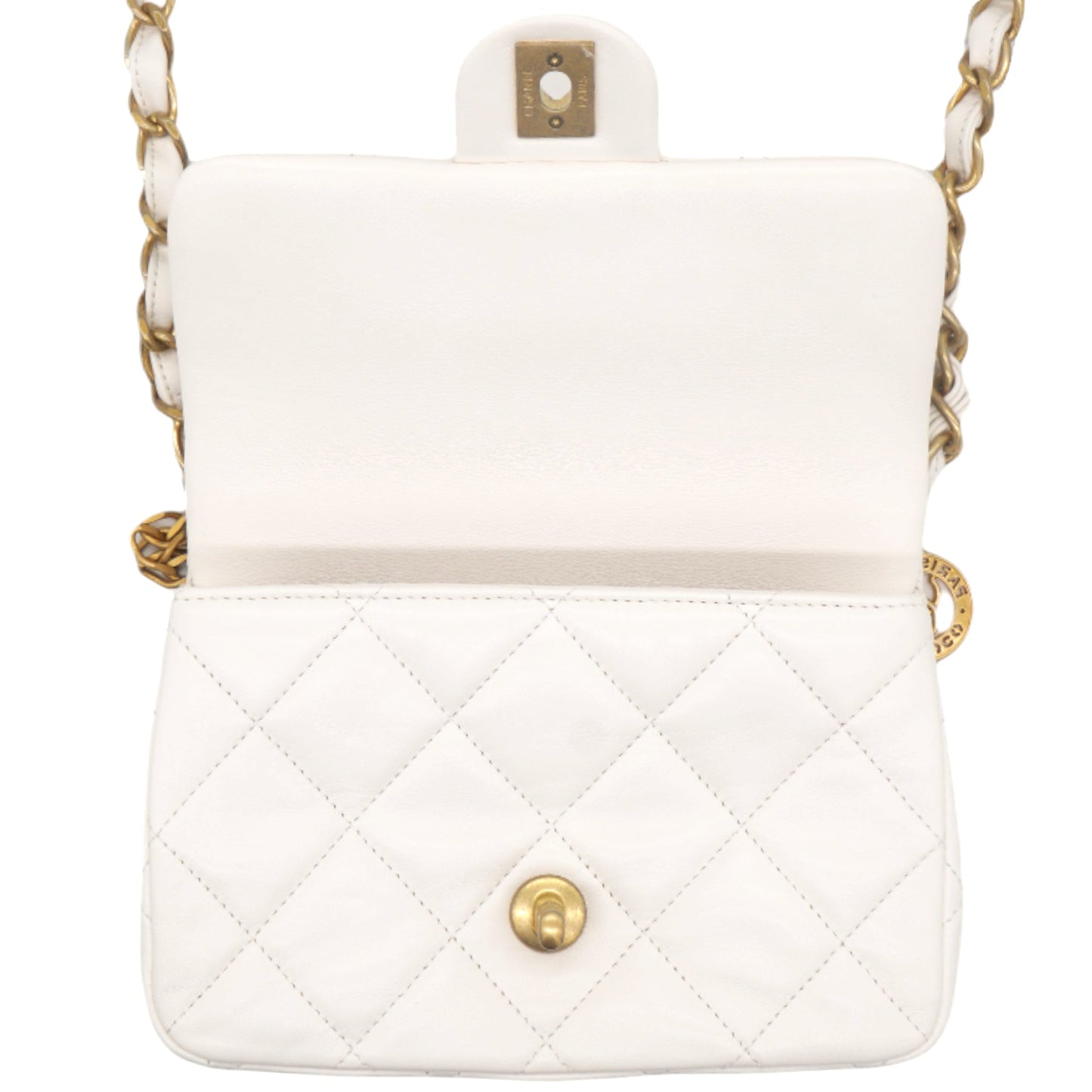 Chanel White Mini Quilted Single Flap Bag Shoulder Bag 23s