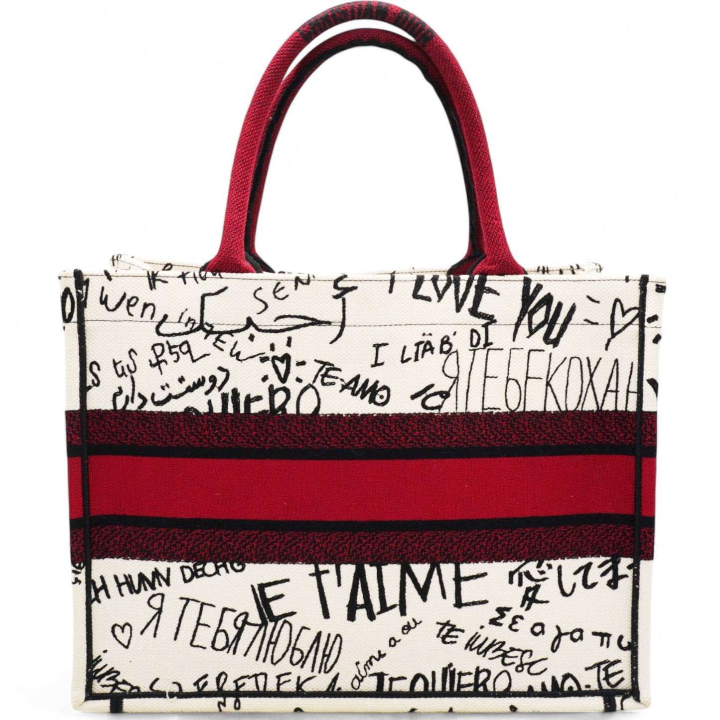 Dior Canvas Embroidered Medium Dioramour Graffiti Book Tote Latte Multicolor