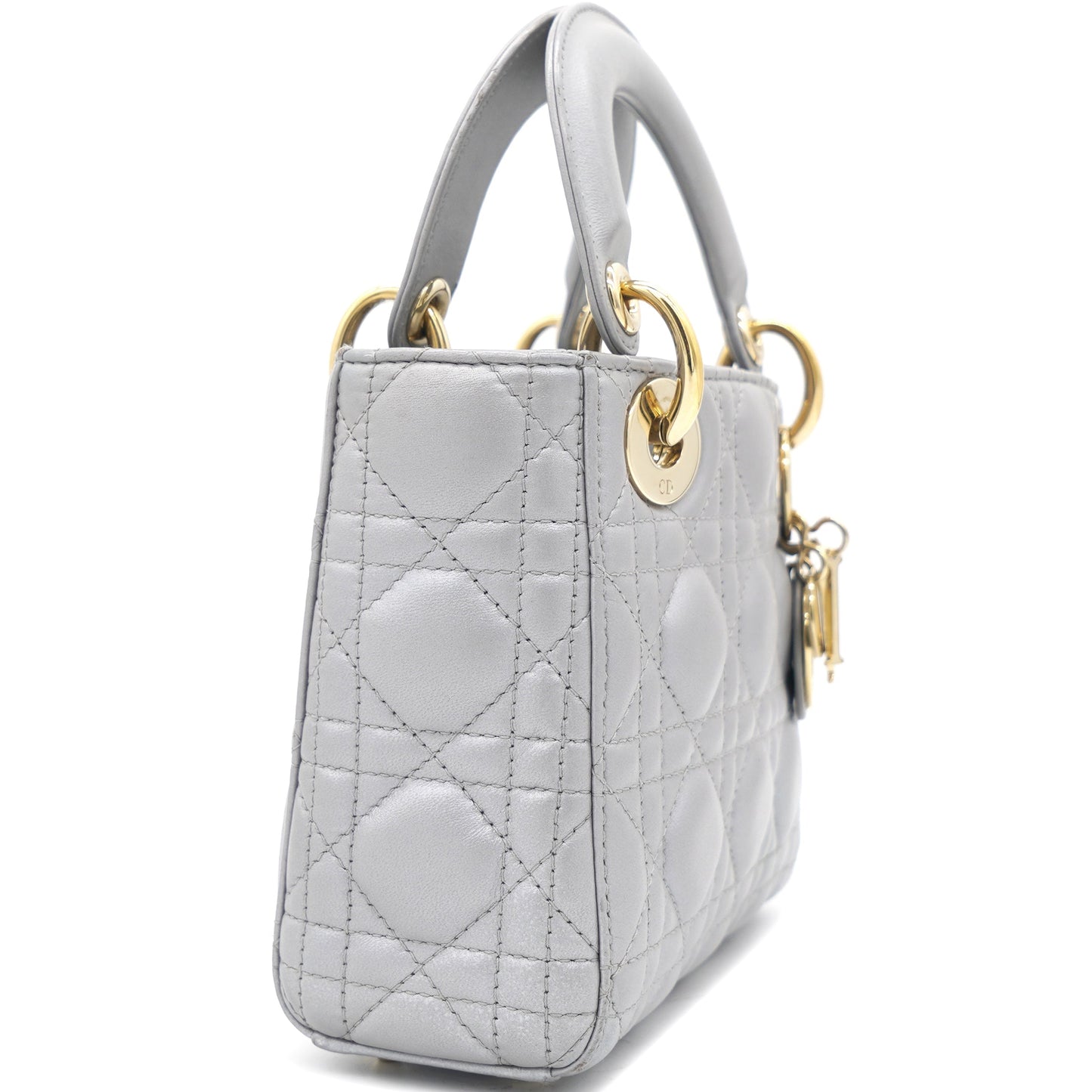 Dior Pearl Grey Cannage Leather Mini Lady Dior Tote