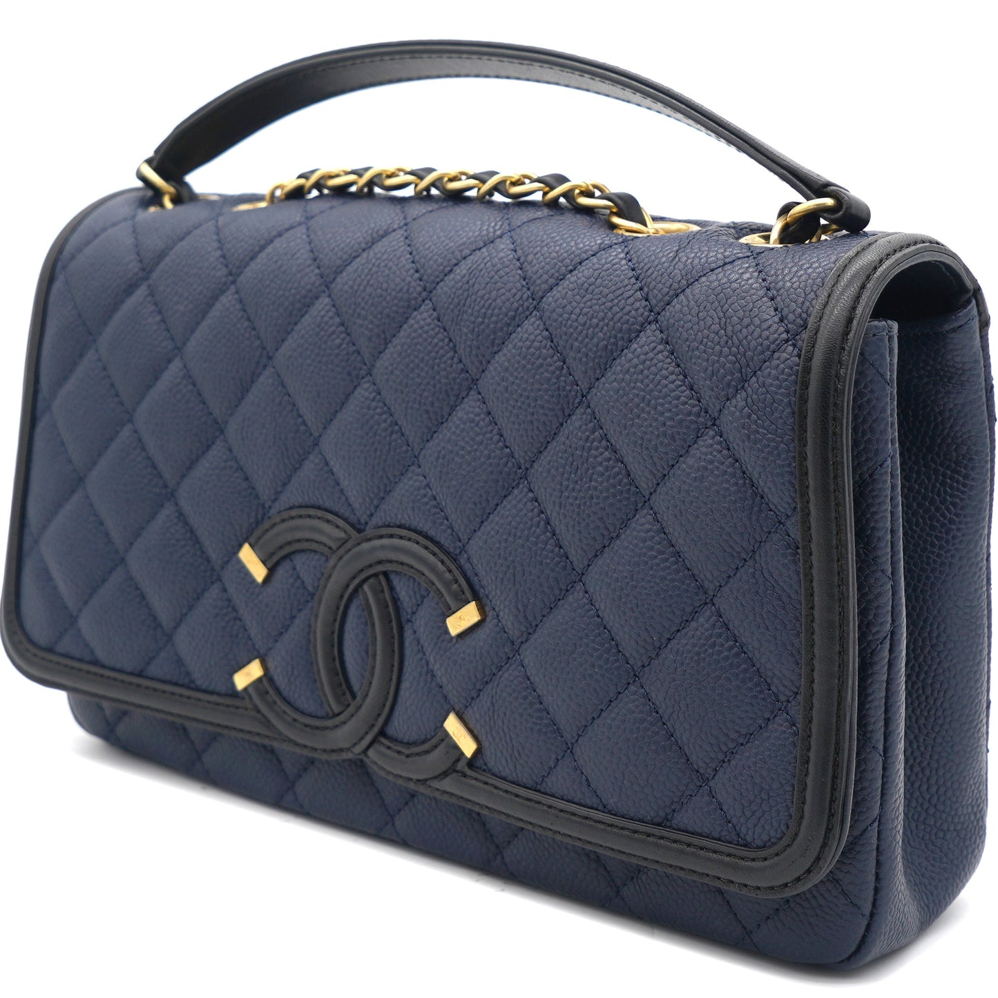 Chanel CC Filigree Medium Caviar Navy Flap