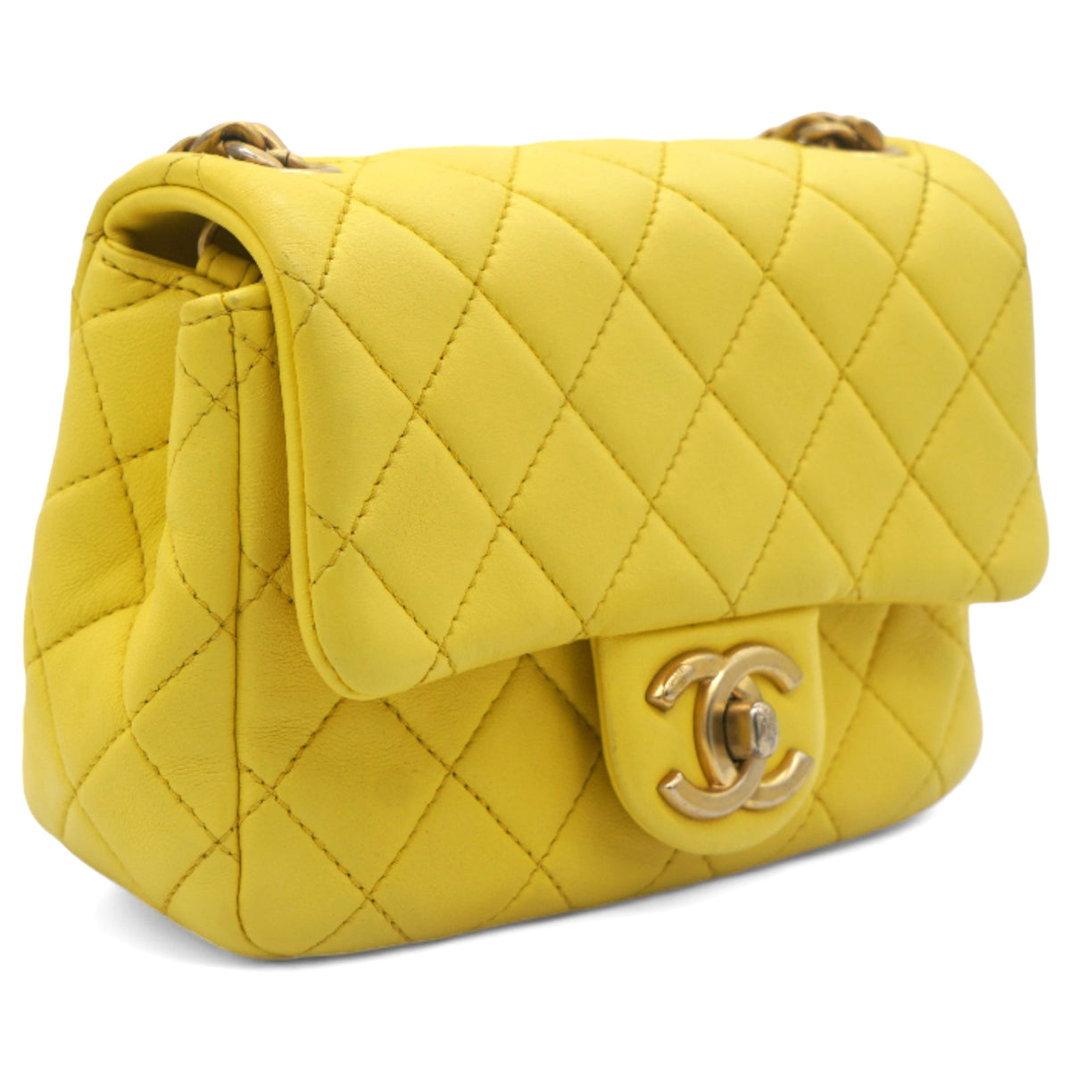 Chanel Lambskin Quilted Mini Jewellery Chain Strap Square Flap Yellow