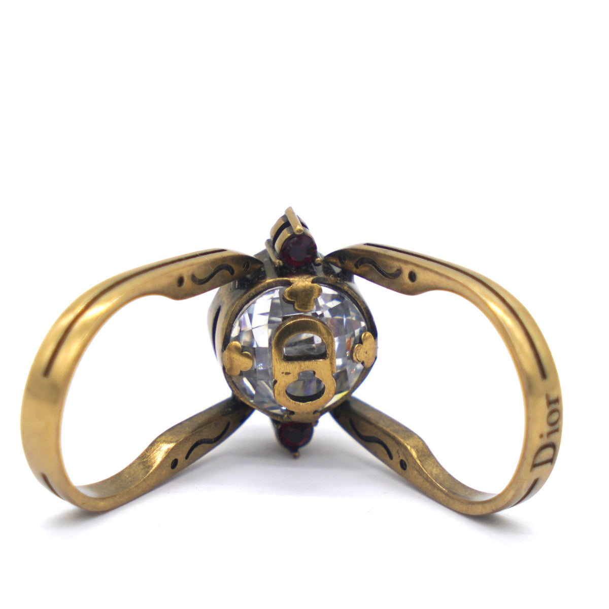 Dior Gold Metal Crystal Bee CD Ring Size 53
