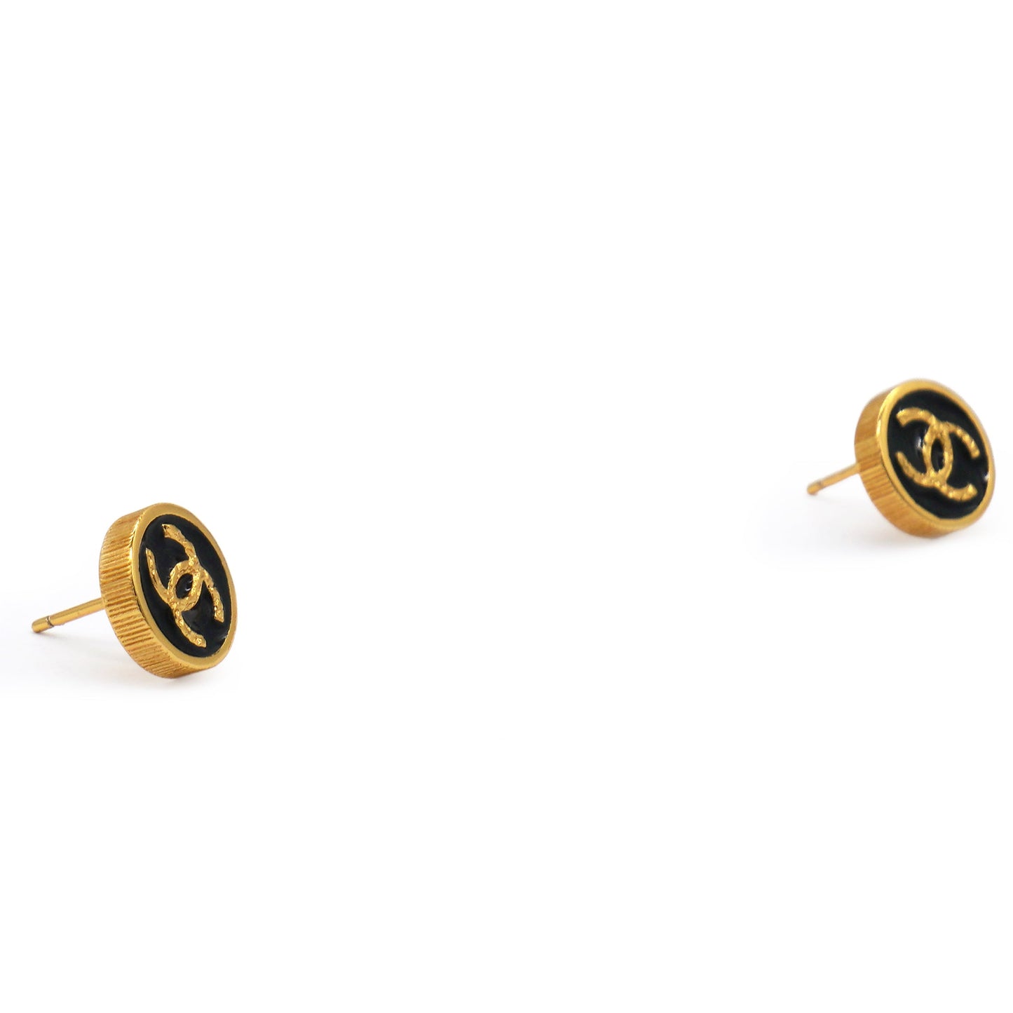 Chanel Black Enamel Gold CC Earrings