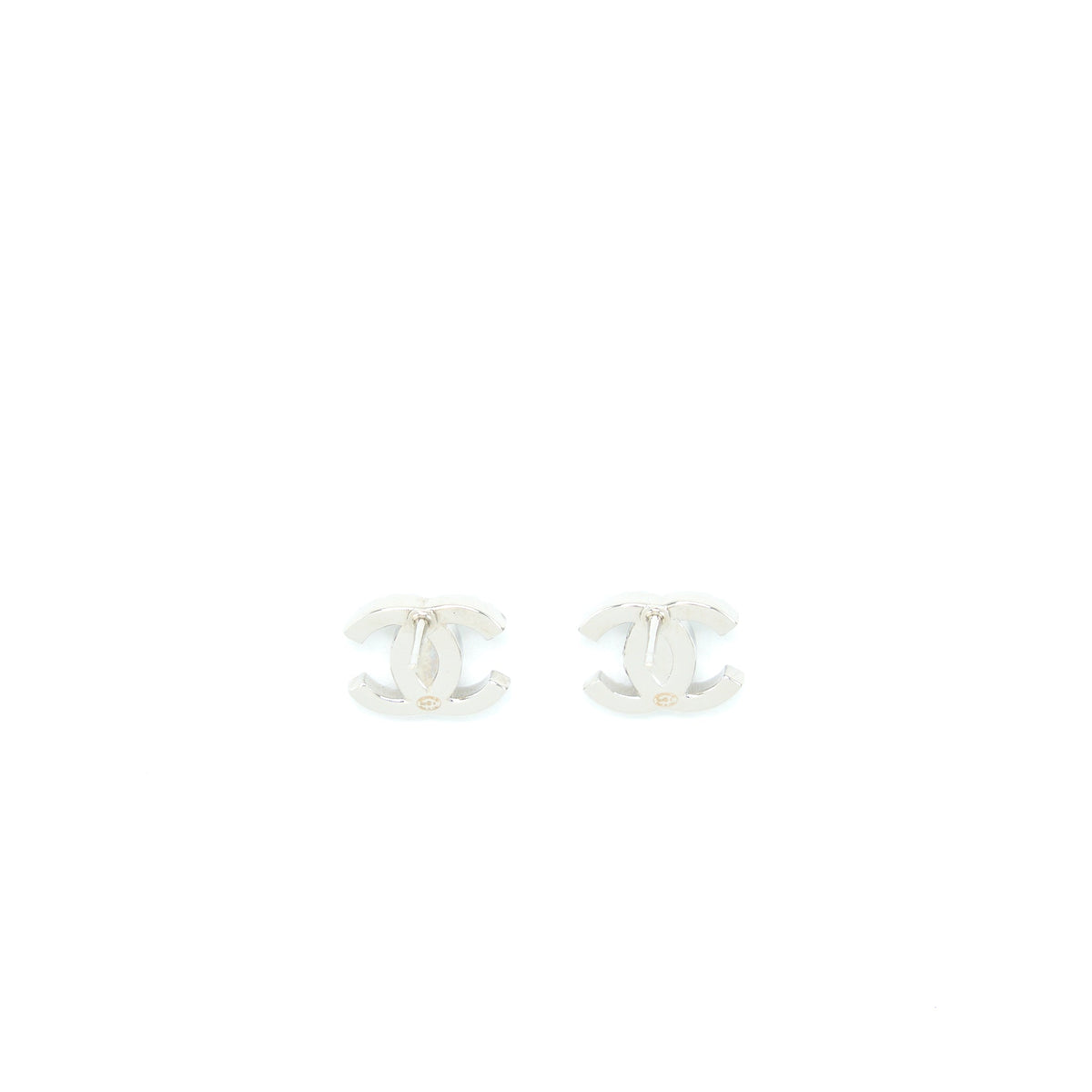 Chanel Mini CC Logo Earrings Silver Tone
