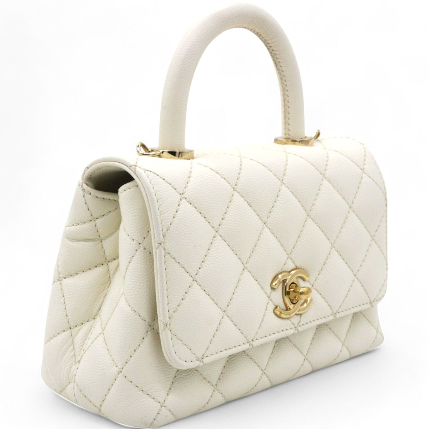 Chanel Caviar Quilted Mini Coco Handle Flap White