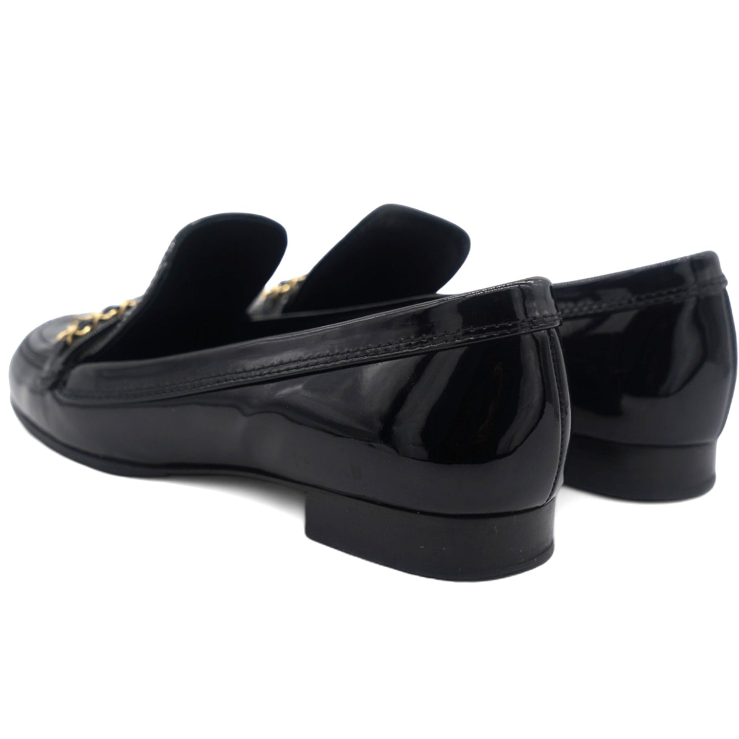 Chanel Black Leather Chain Detail Flat Loafers 37.5