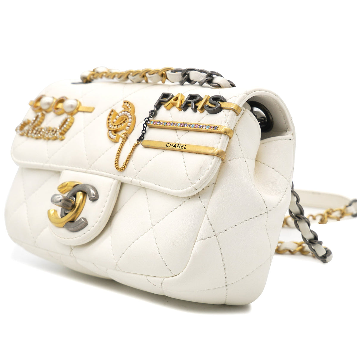 Chanel Lambskin Quilted Mini Coco Clips Flap White